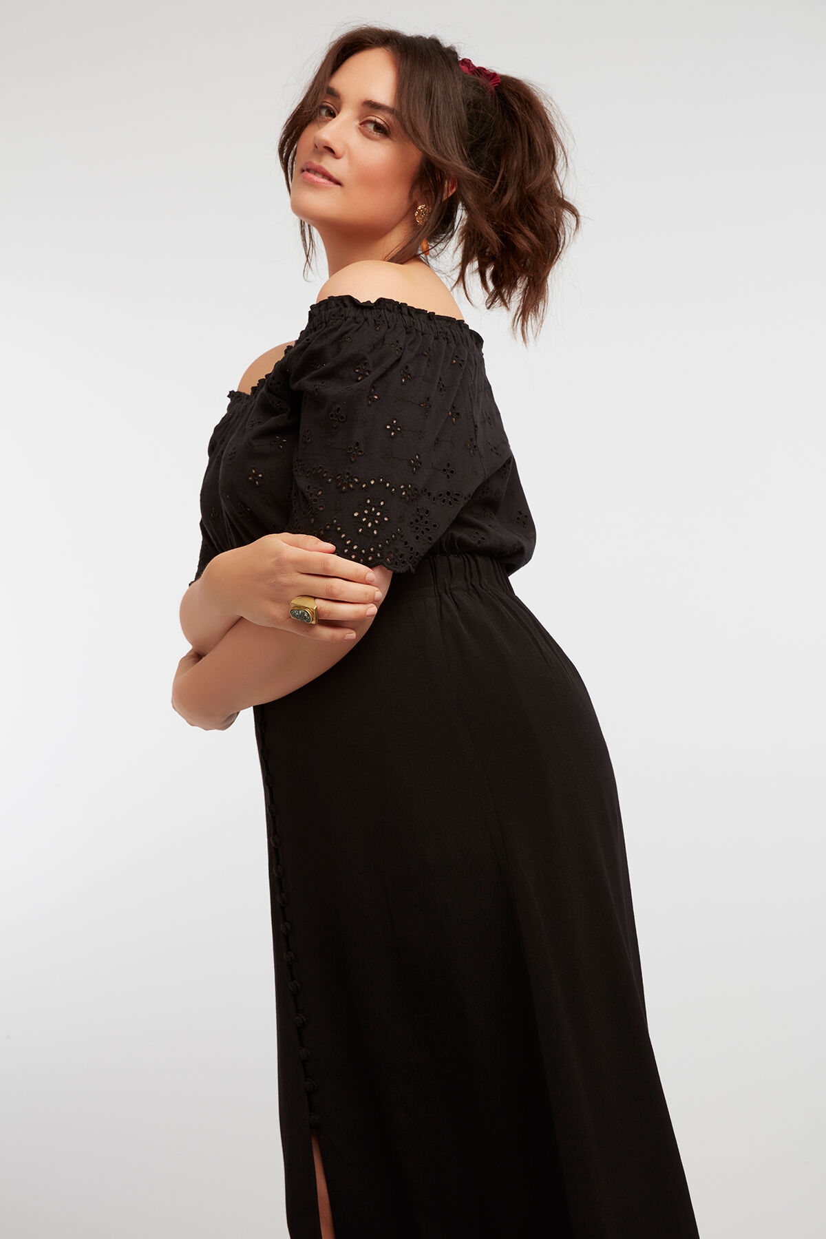 Off-shoulder top met broderie image number 4