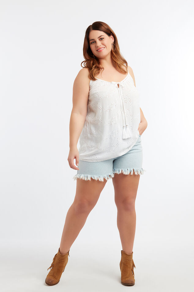 Mouwloze blouse met broderie anglaise image number 3