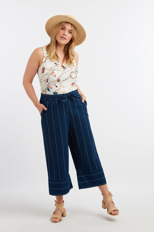 Cropped denim met krijtstreep image number 0