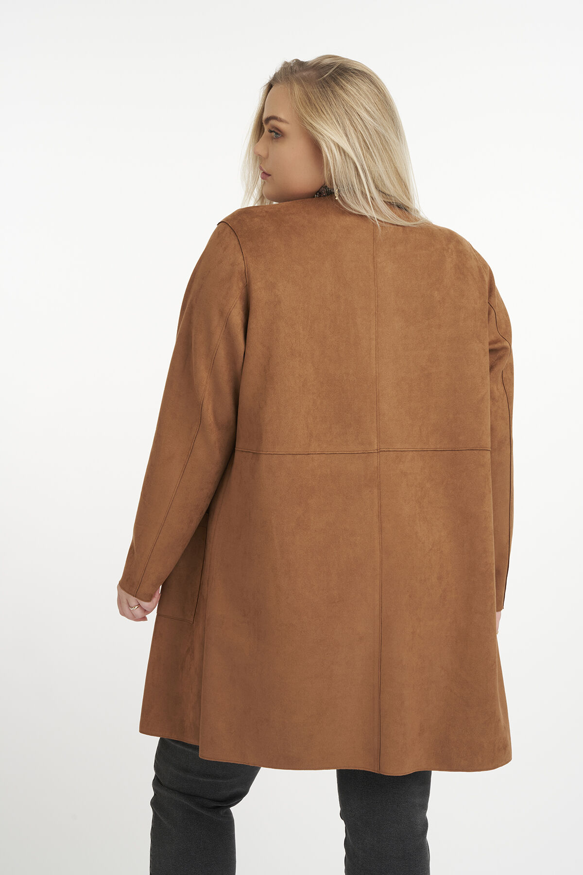 Suedine jas met ronde hals image number 3