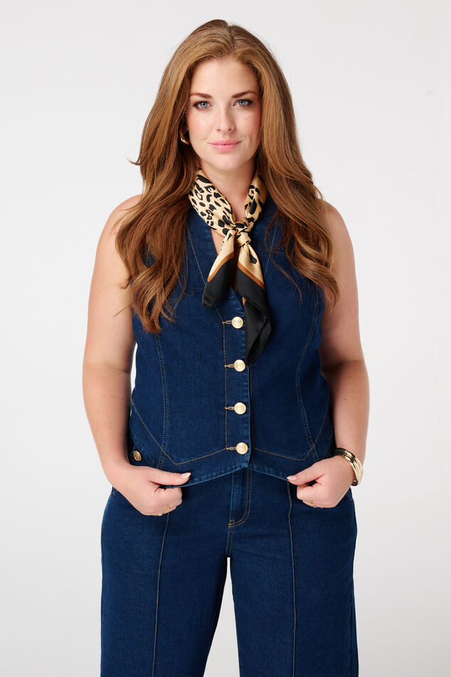 Denim gilet met gouden knopen image number 0