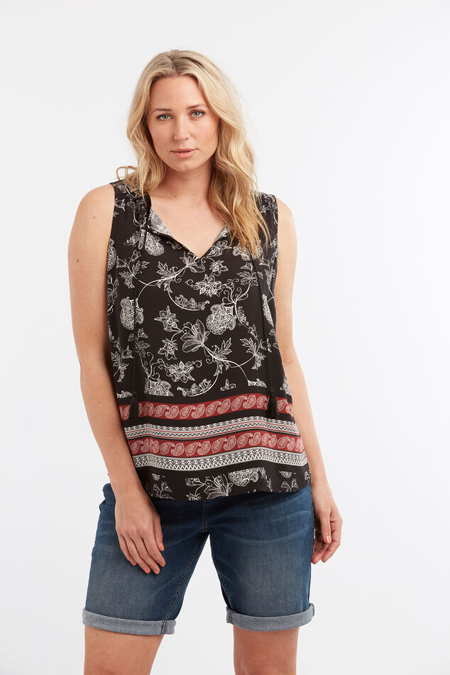 Mouwloze blouse met paisleyprint image number 4