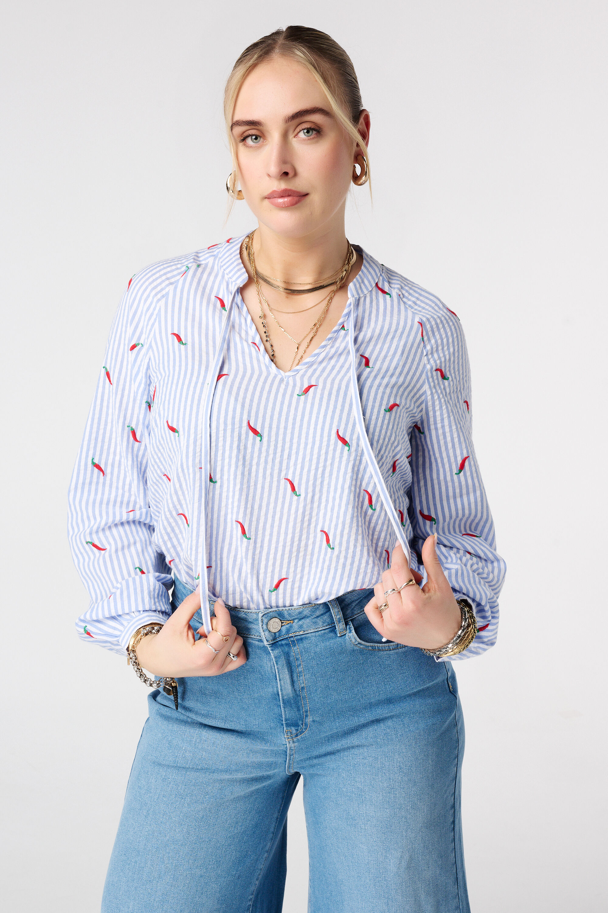 Gestreepte blouse met print