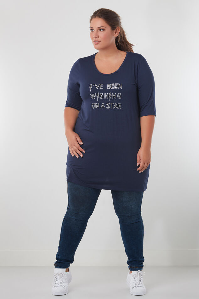 Lang T-shirt met tekst en rijgdetails image number 0