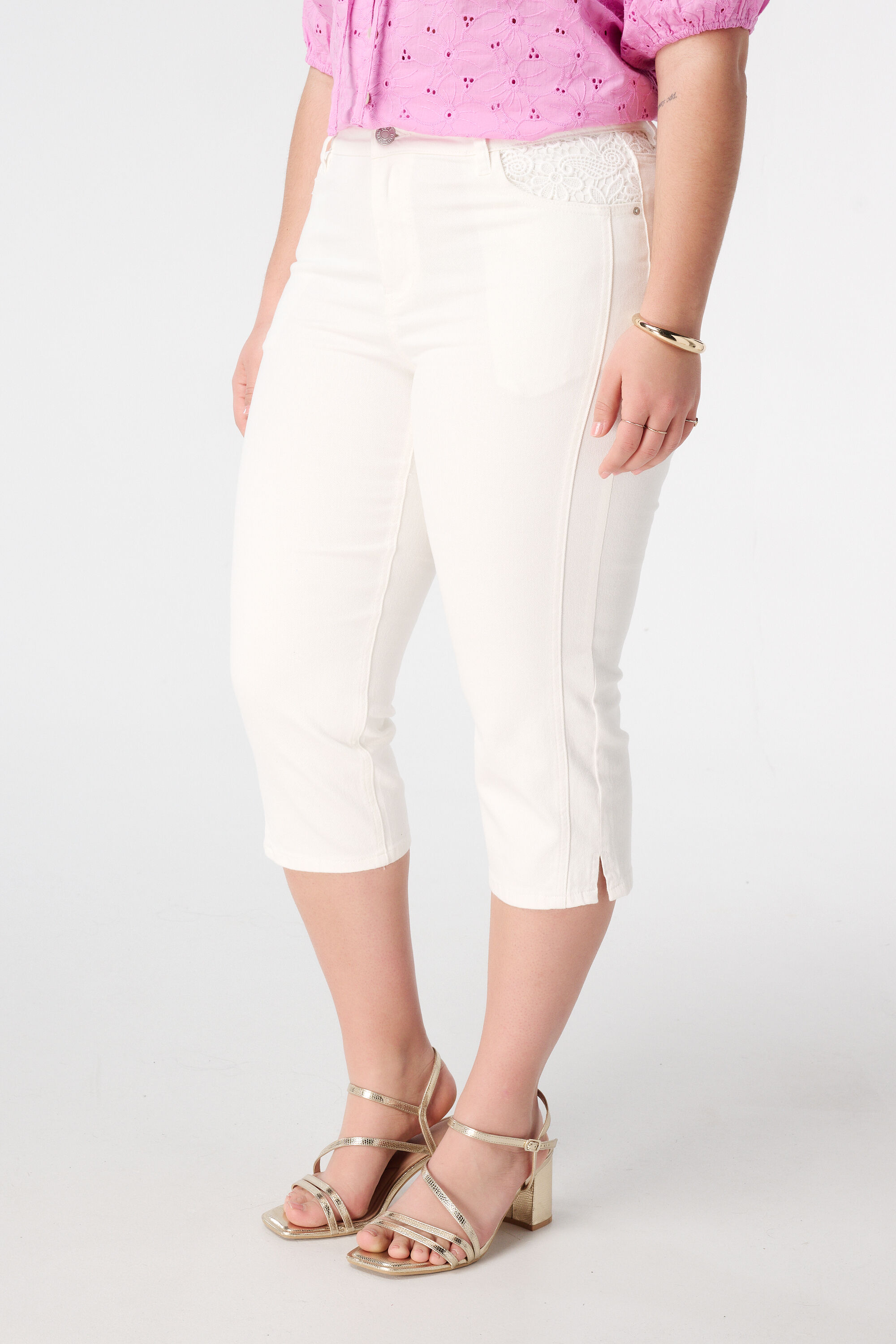 Denim capri met kantdetail image number 5