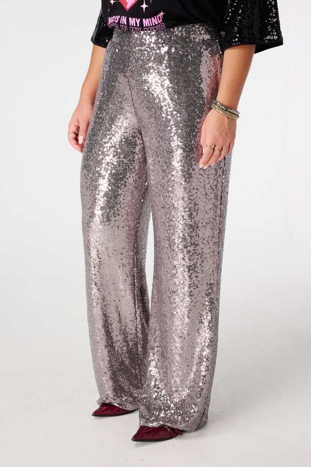 Wide leg pailletten broek image number 5