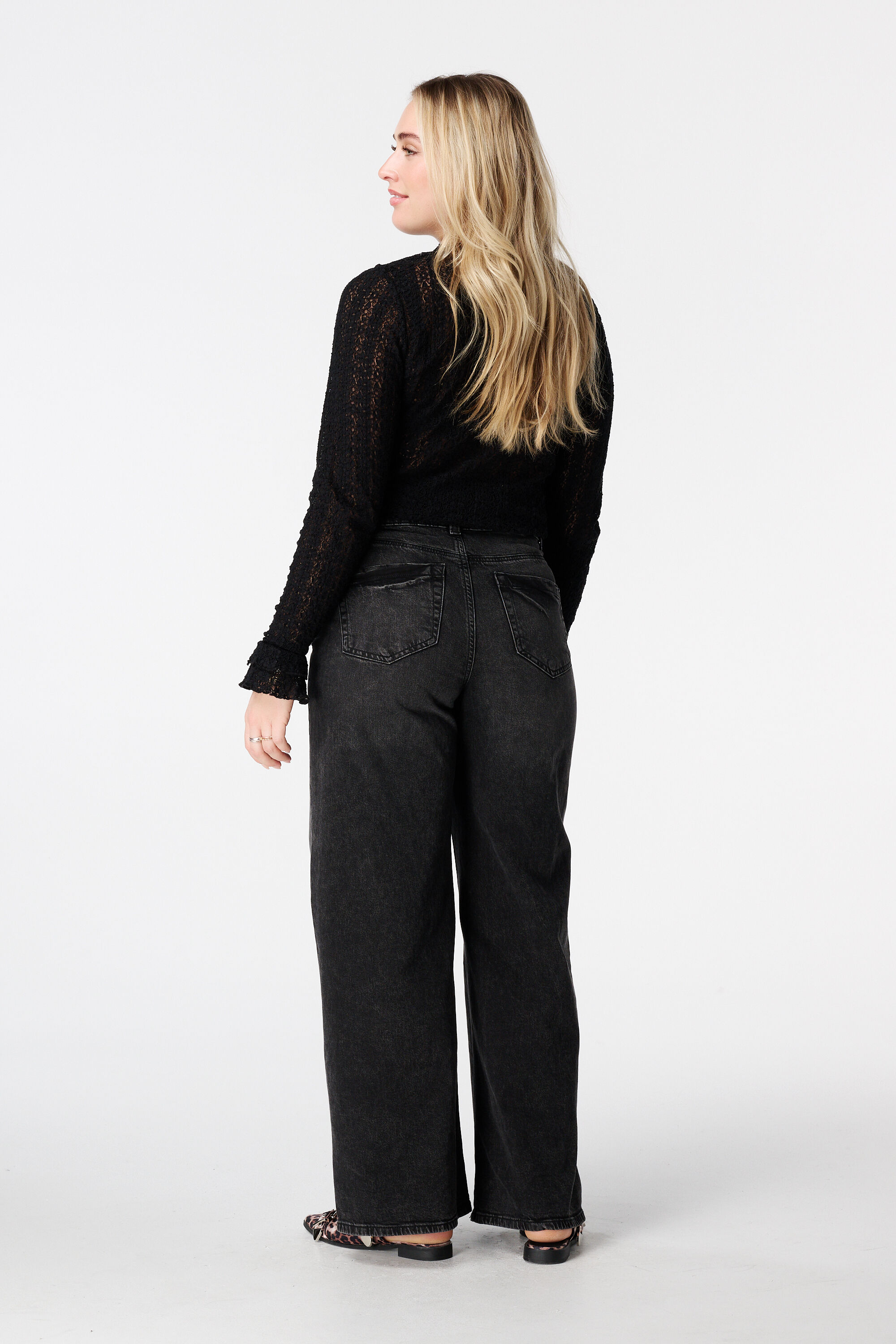 Wide leg jeans met hoge taille image number 3