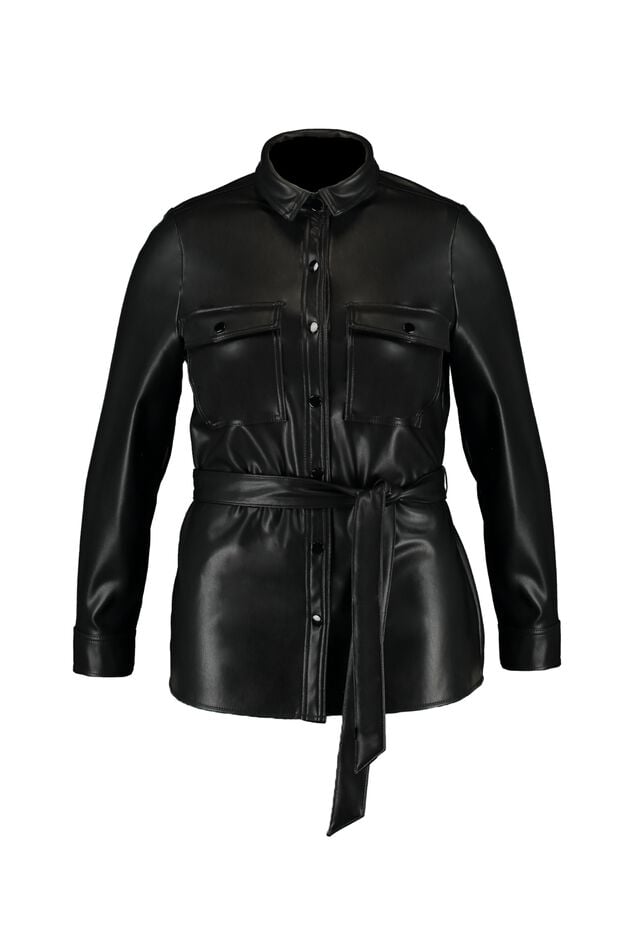 Pu leren jack met strikceintuur image number 1