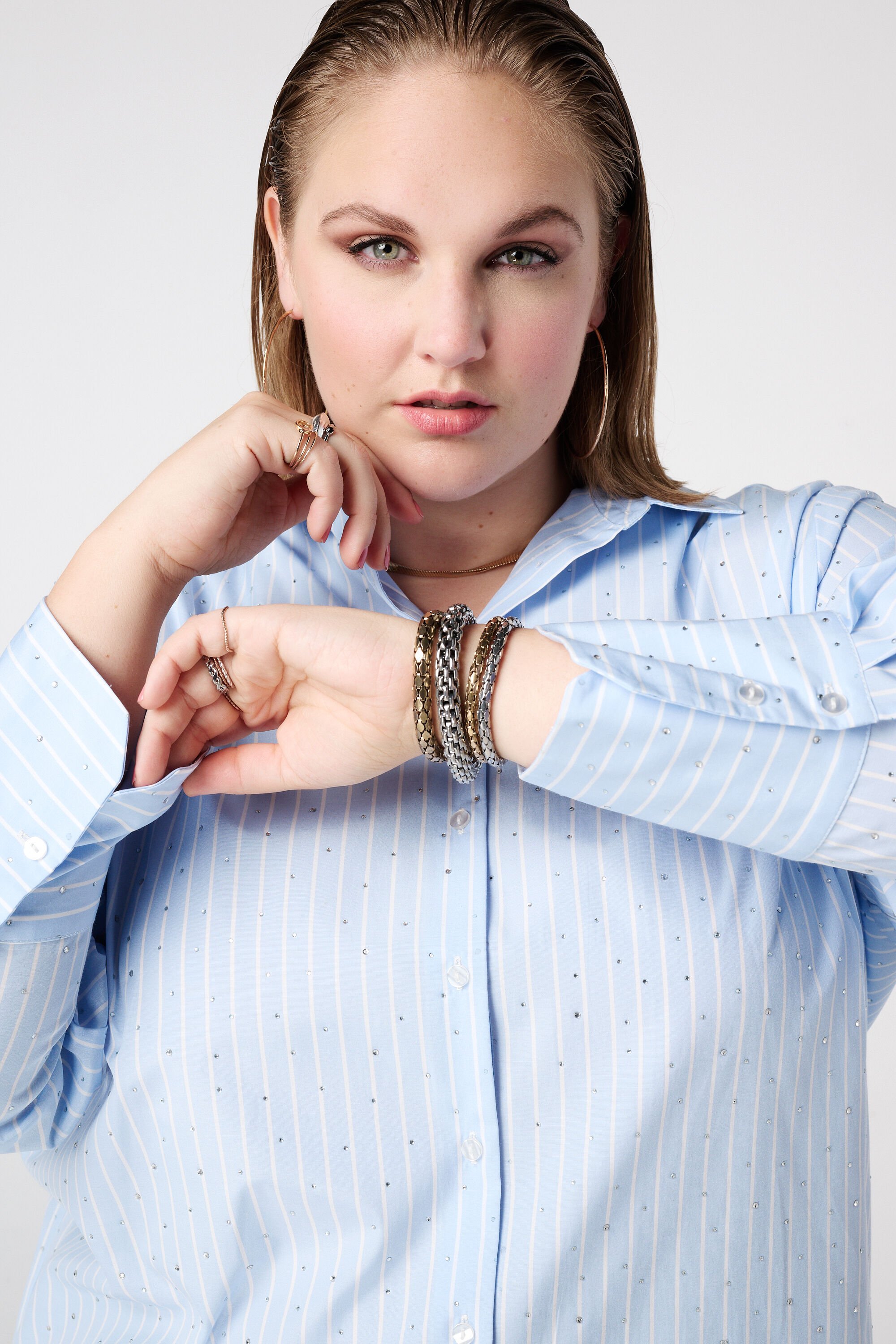 Gestreepte blouse met strassdetails image number 4