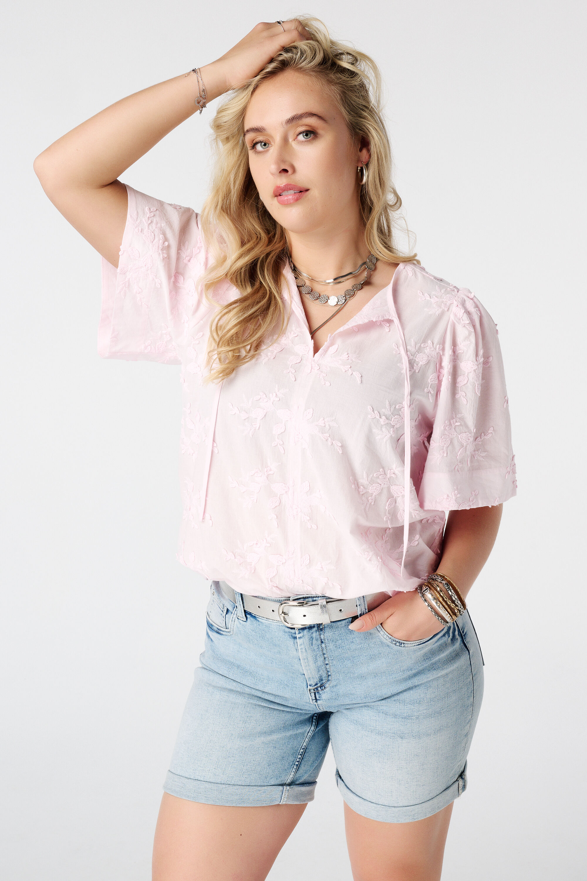 Katoenen blouse met borduursel image number 0