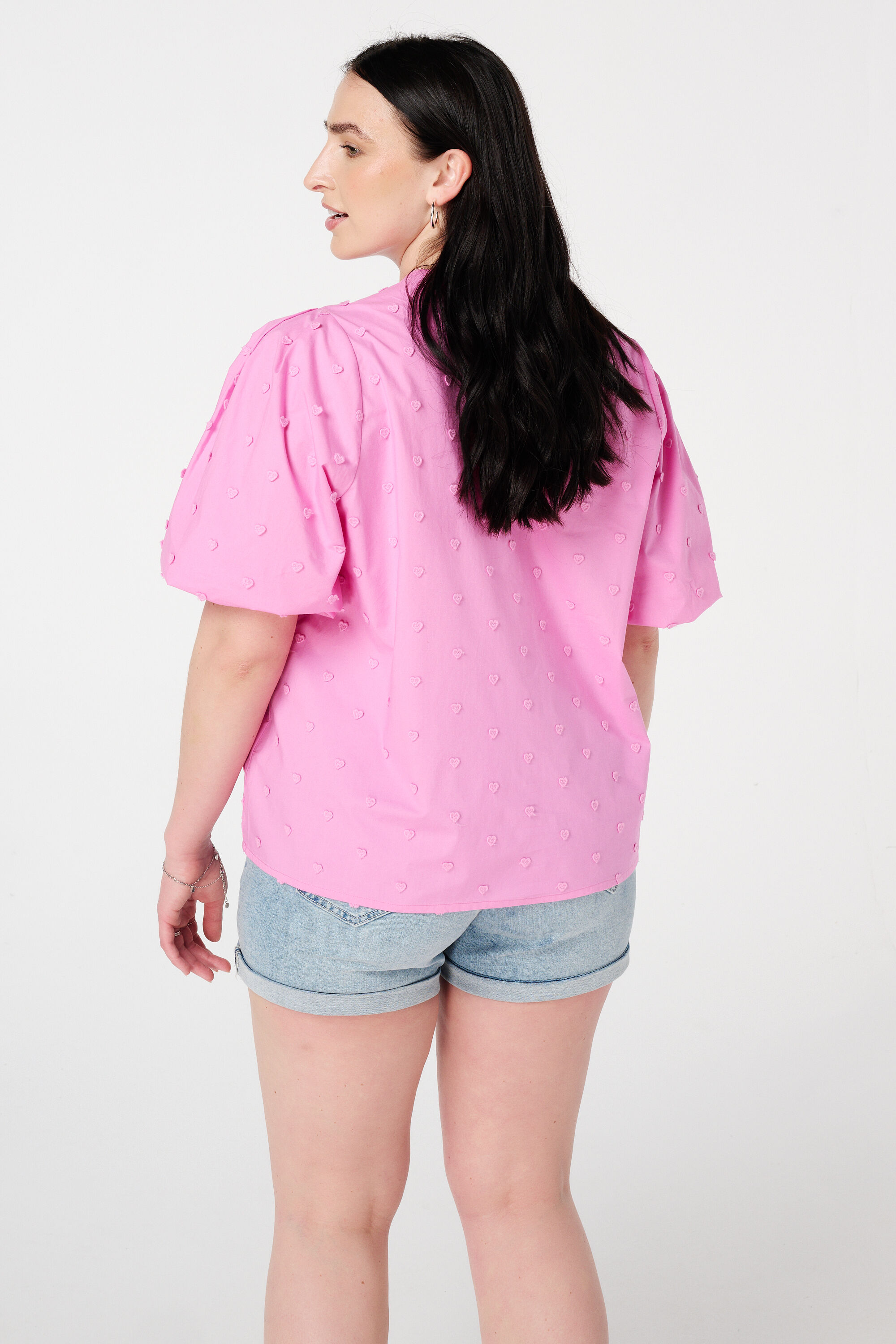 Blouse met geborduurde hartjes en driekwart mouwen image number 3