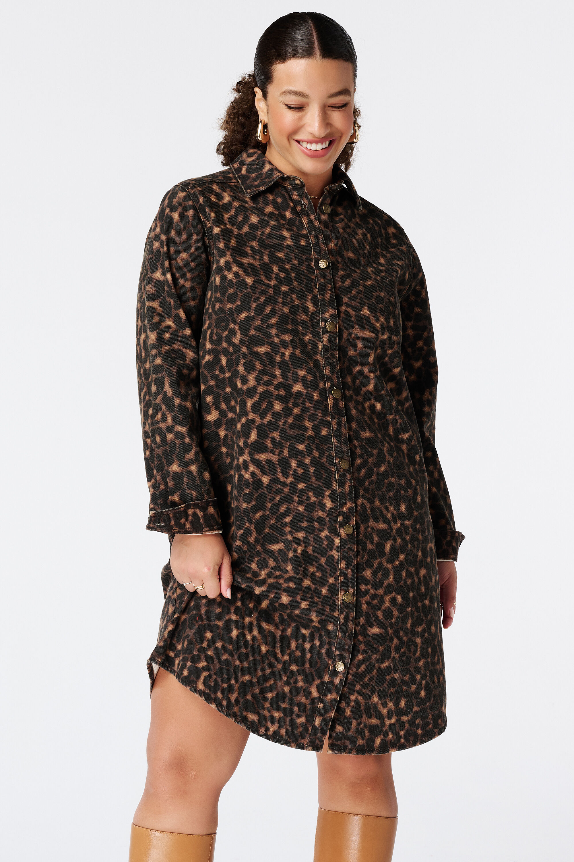 Denim jurk met animal print image number 5