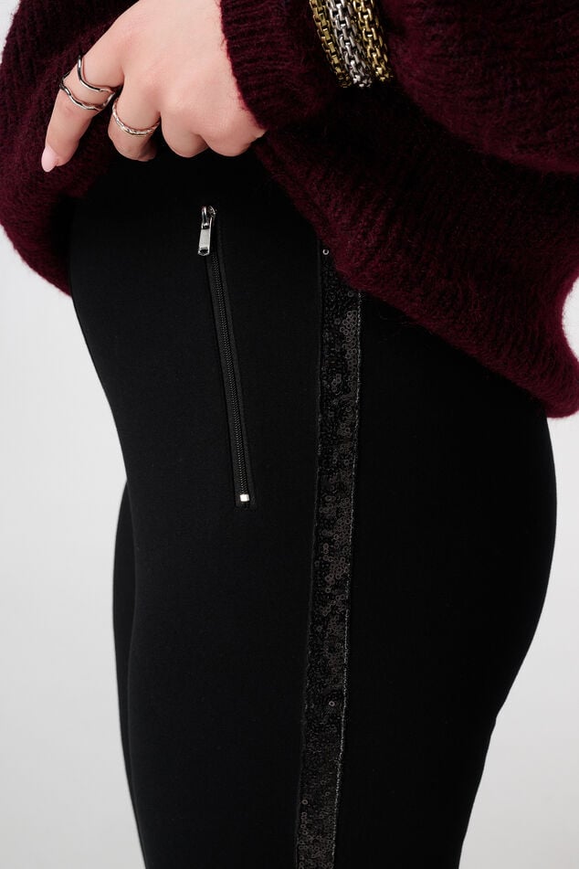 Tregging skinny leg met pailletten zijstreep image number 4