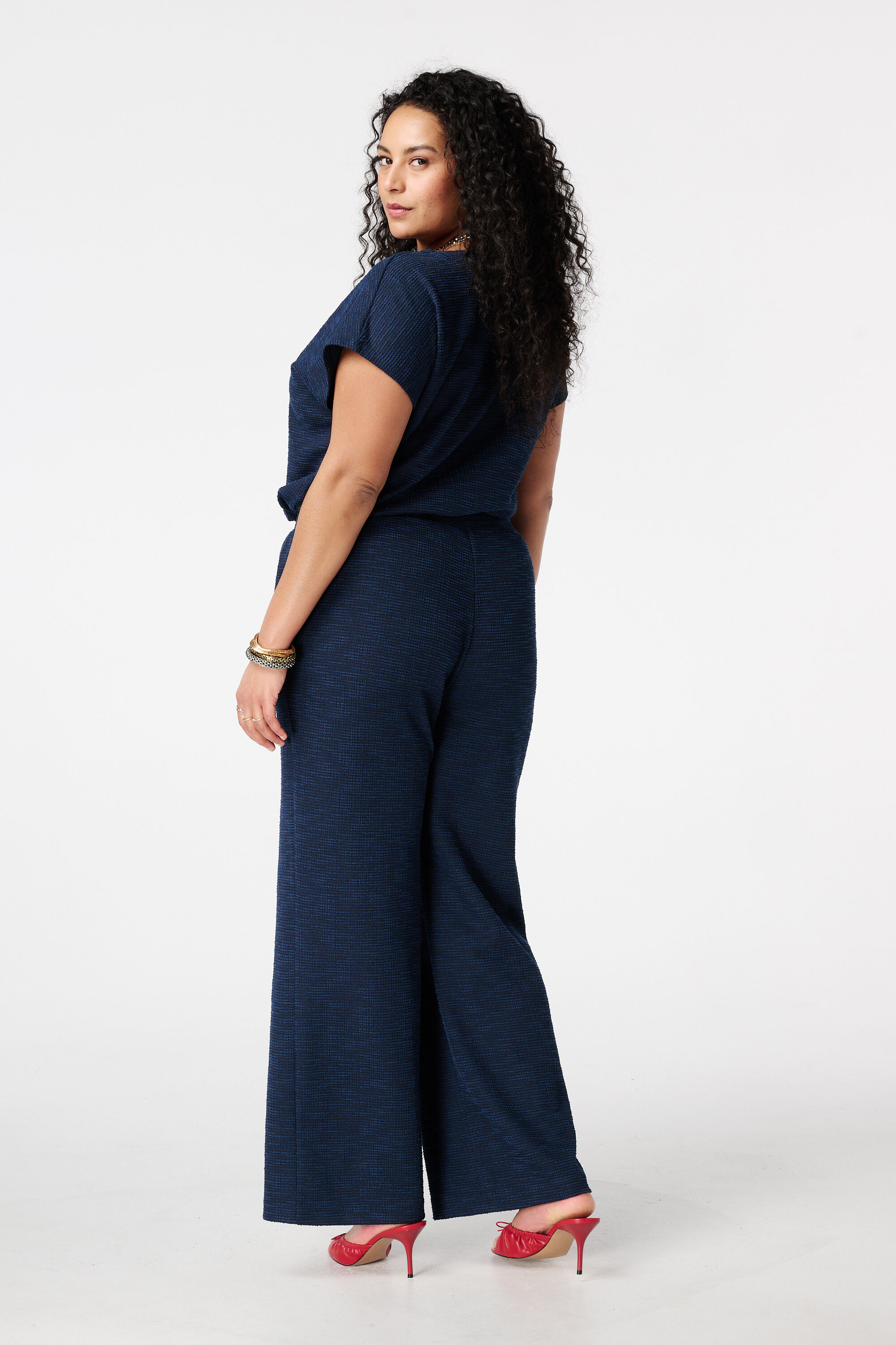 Wide leg boucl&eacute; broek image number 3