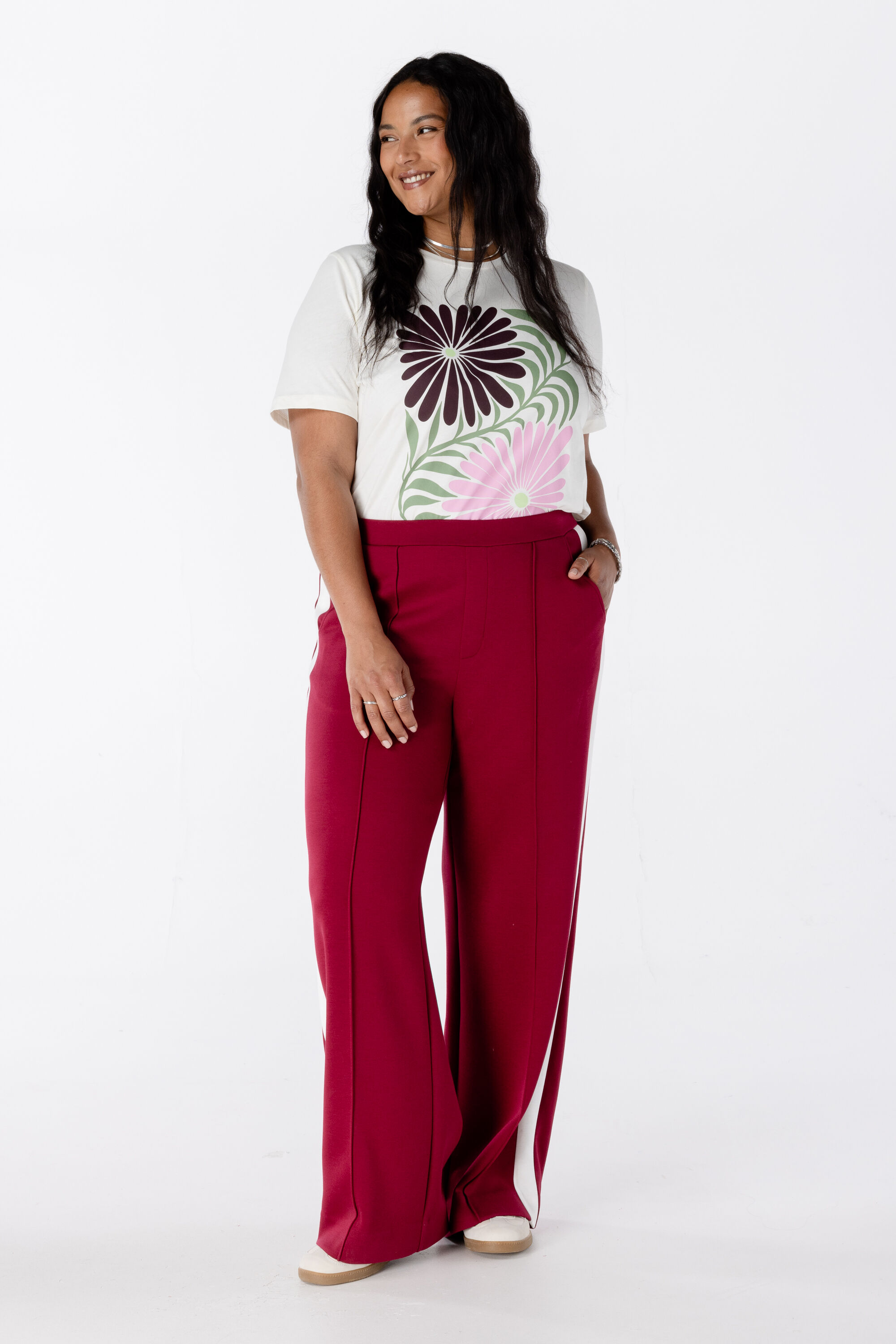 Wijde pantalon met contraststreep image number 6