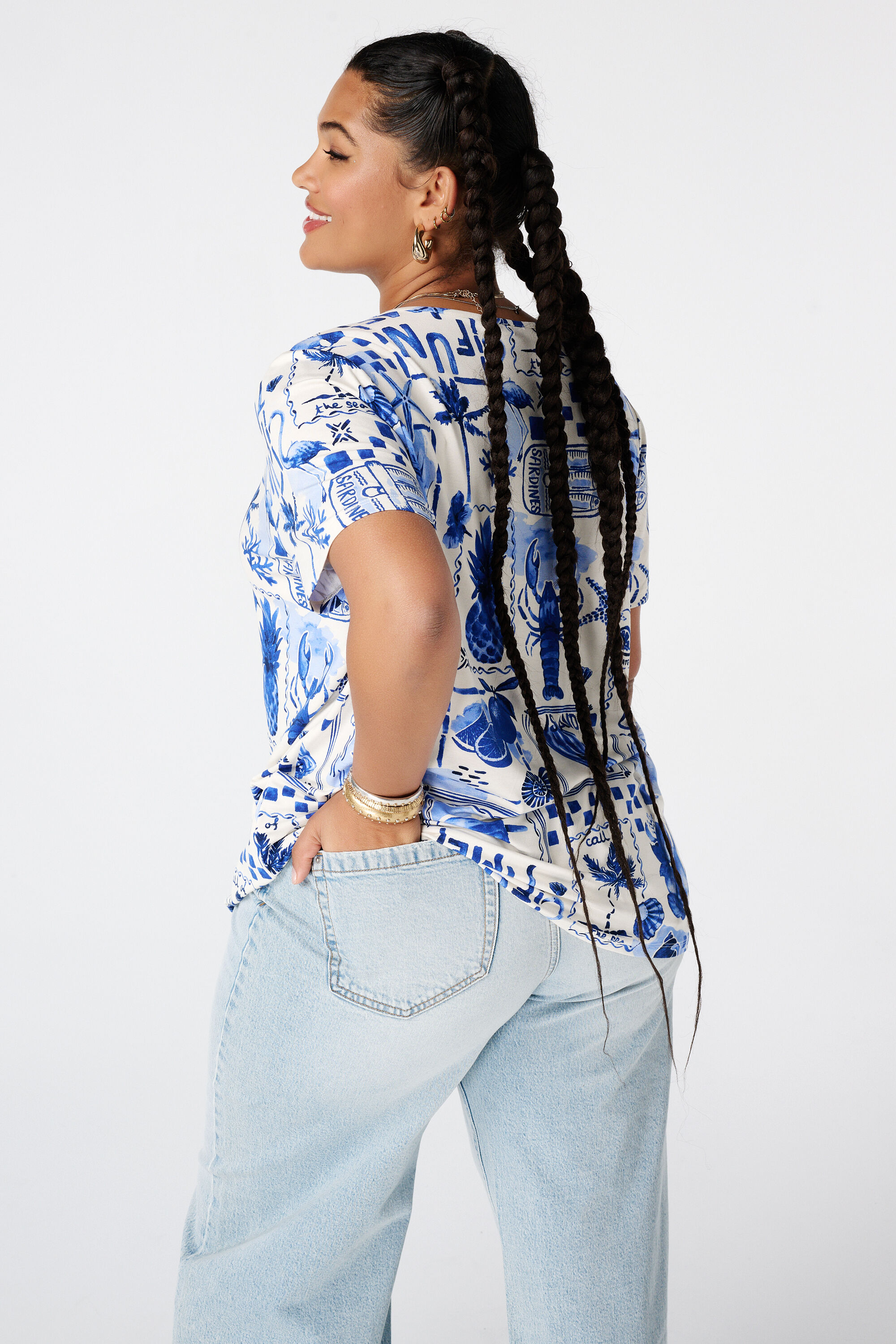 Top met print en V hals image number 3