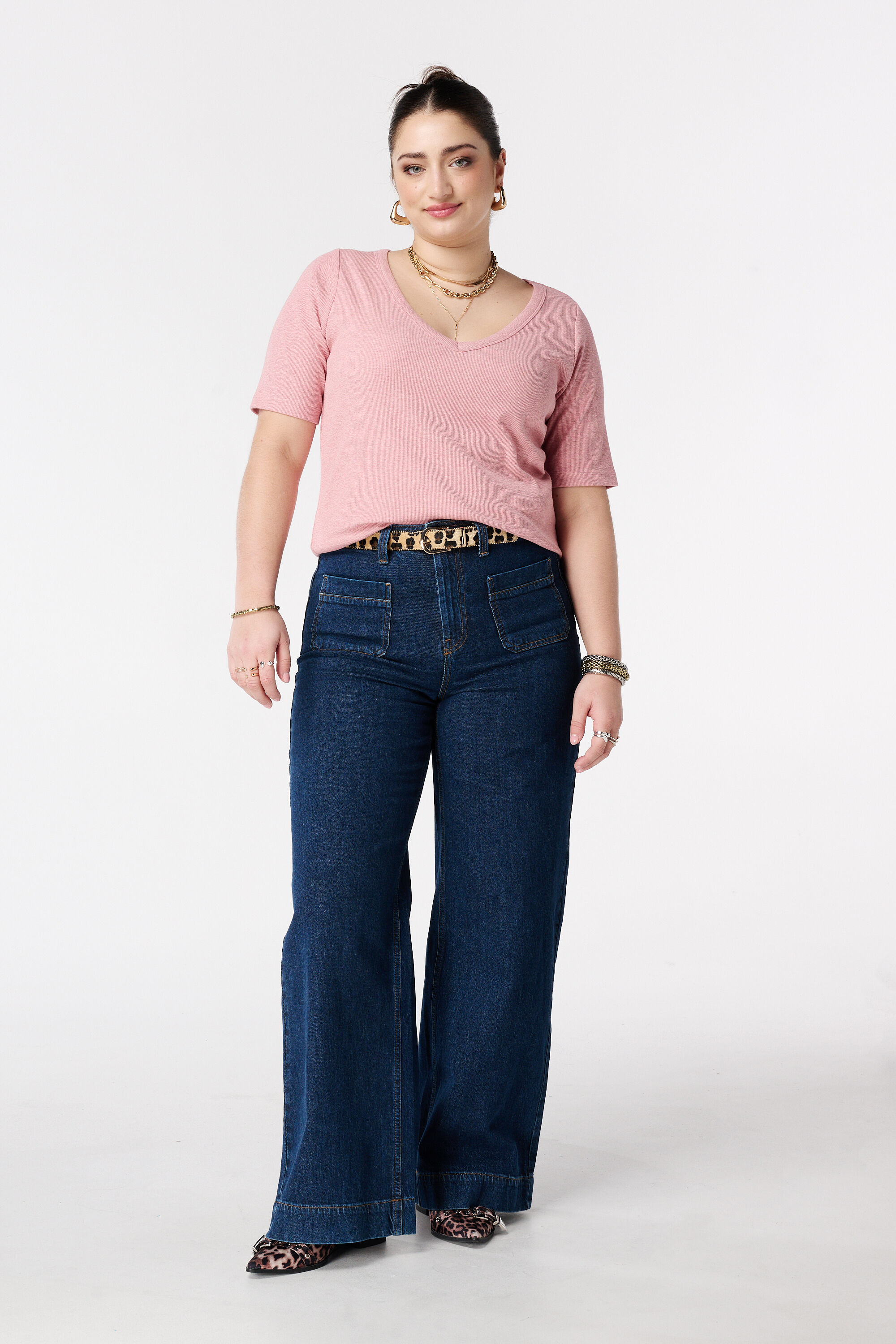 Ribstof top met v-hals image number 5