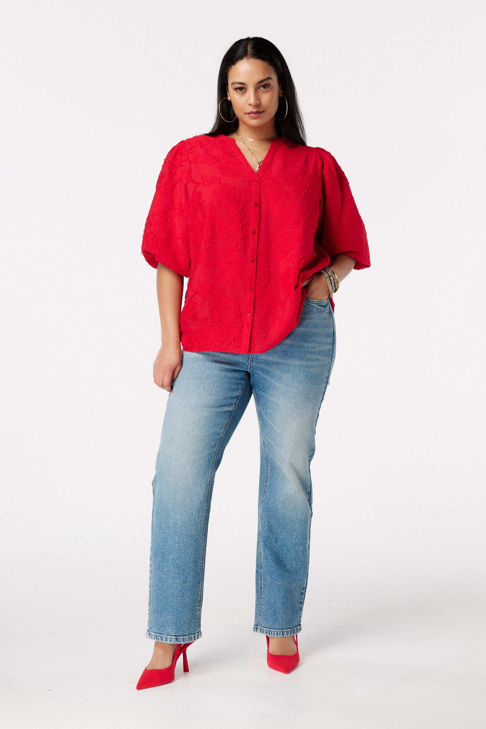 Broderie blouse met pofmouw image number 5