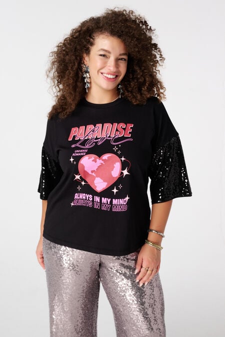 Oversized t-shirt met pailletten mouwen Oversized t-shirt met pailletten mouwen