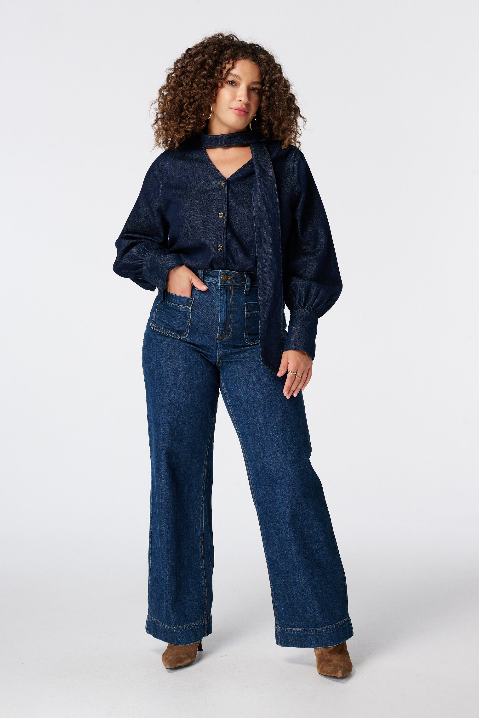 Wide leg jeans met voorzakken