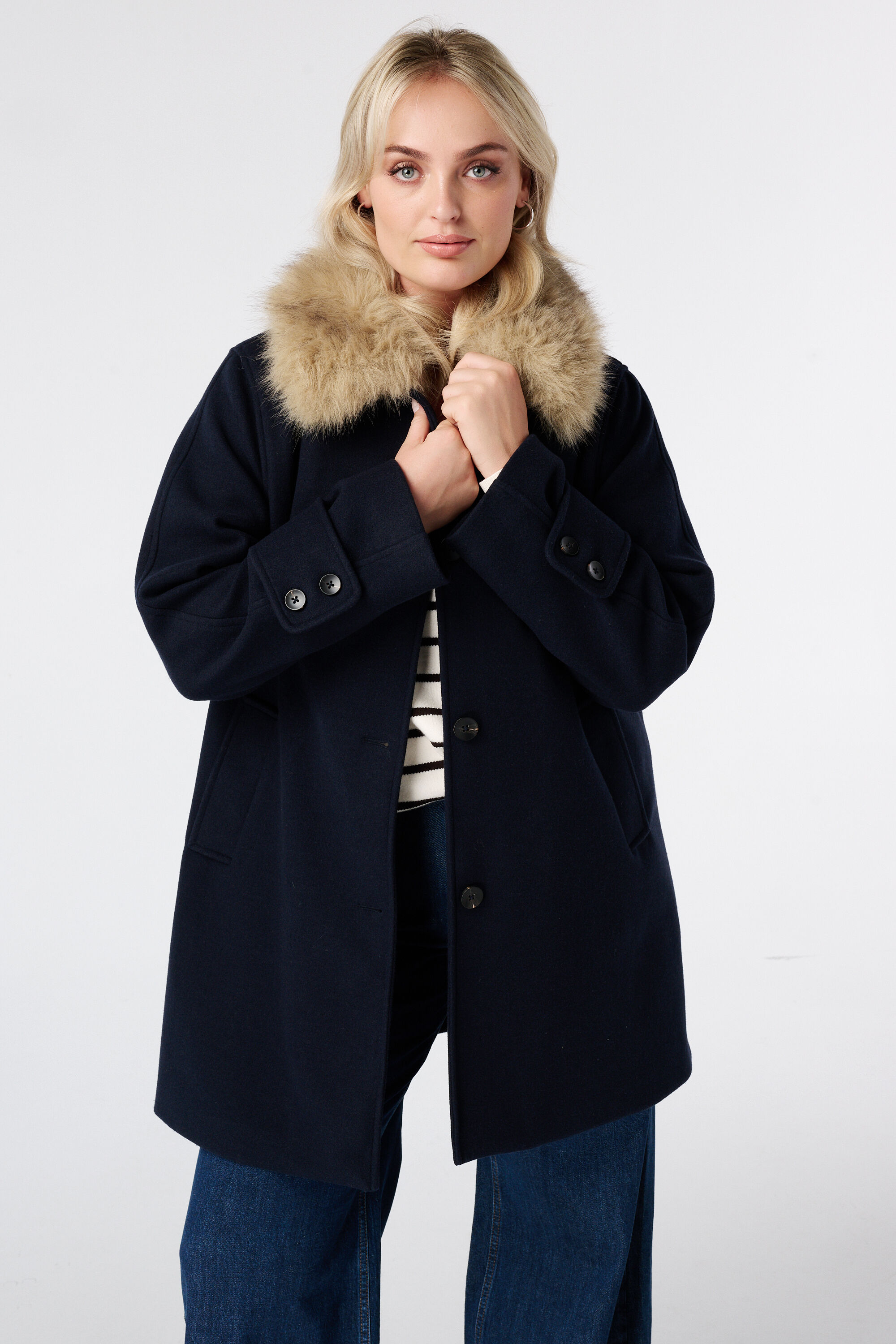 Manteljas met faux fur kraag