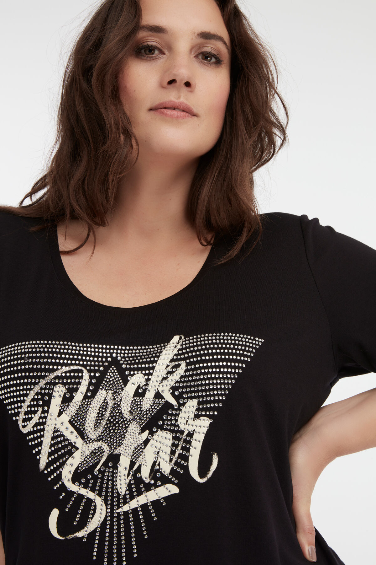 T-shirt met tekstopdruk en strass steentjes image number 4