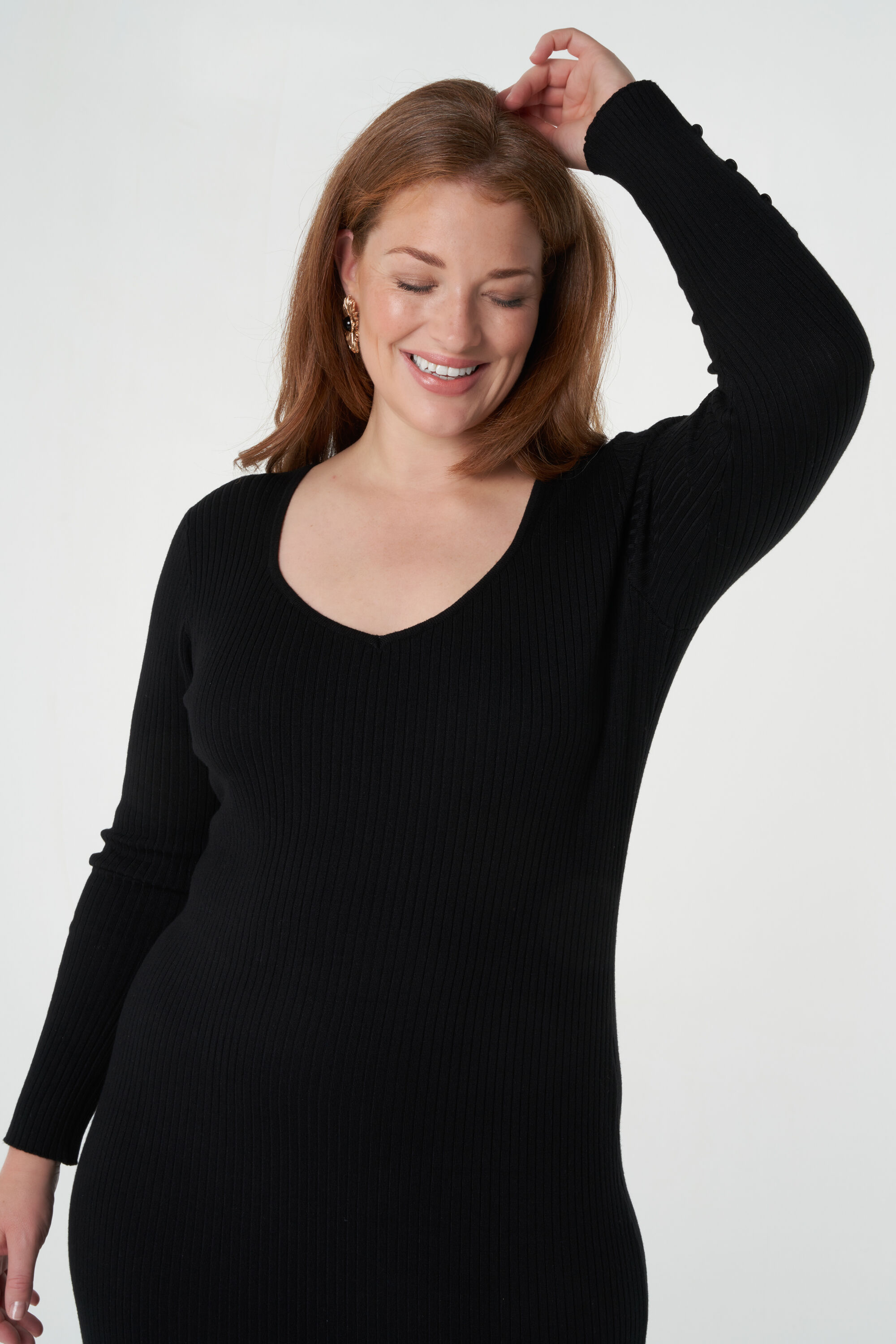 Gebreide rib jurk image number 6