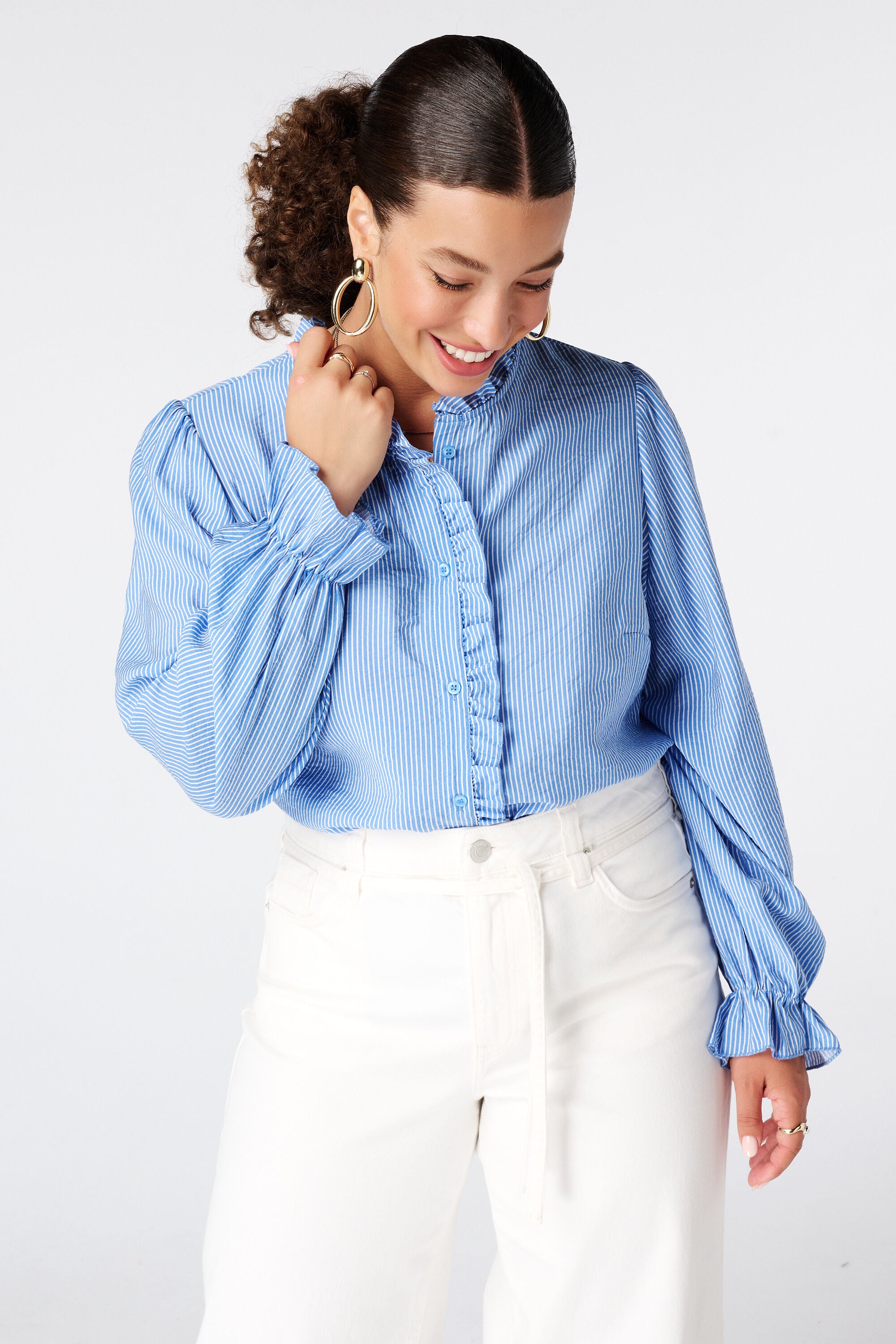 Gestreepte blouse met volants
