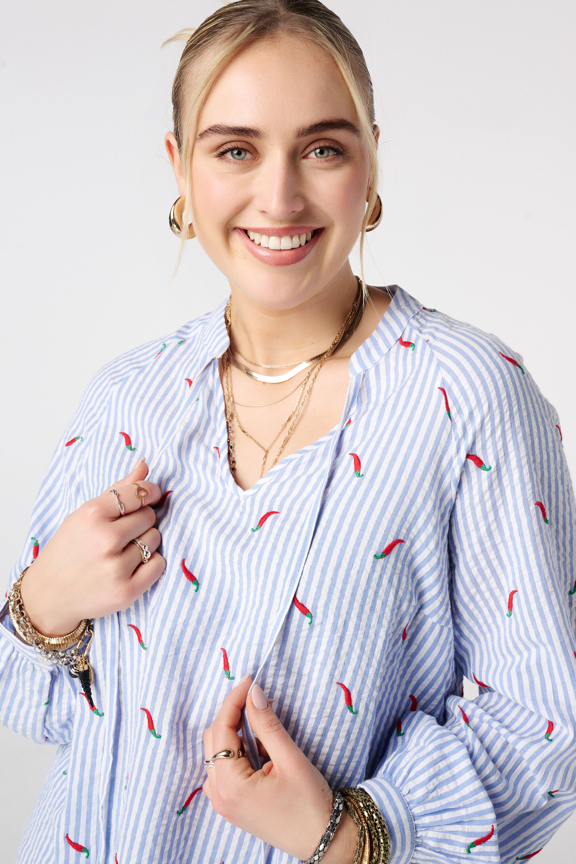 Gestreepte blouse met print image number 4