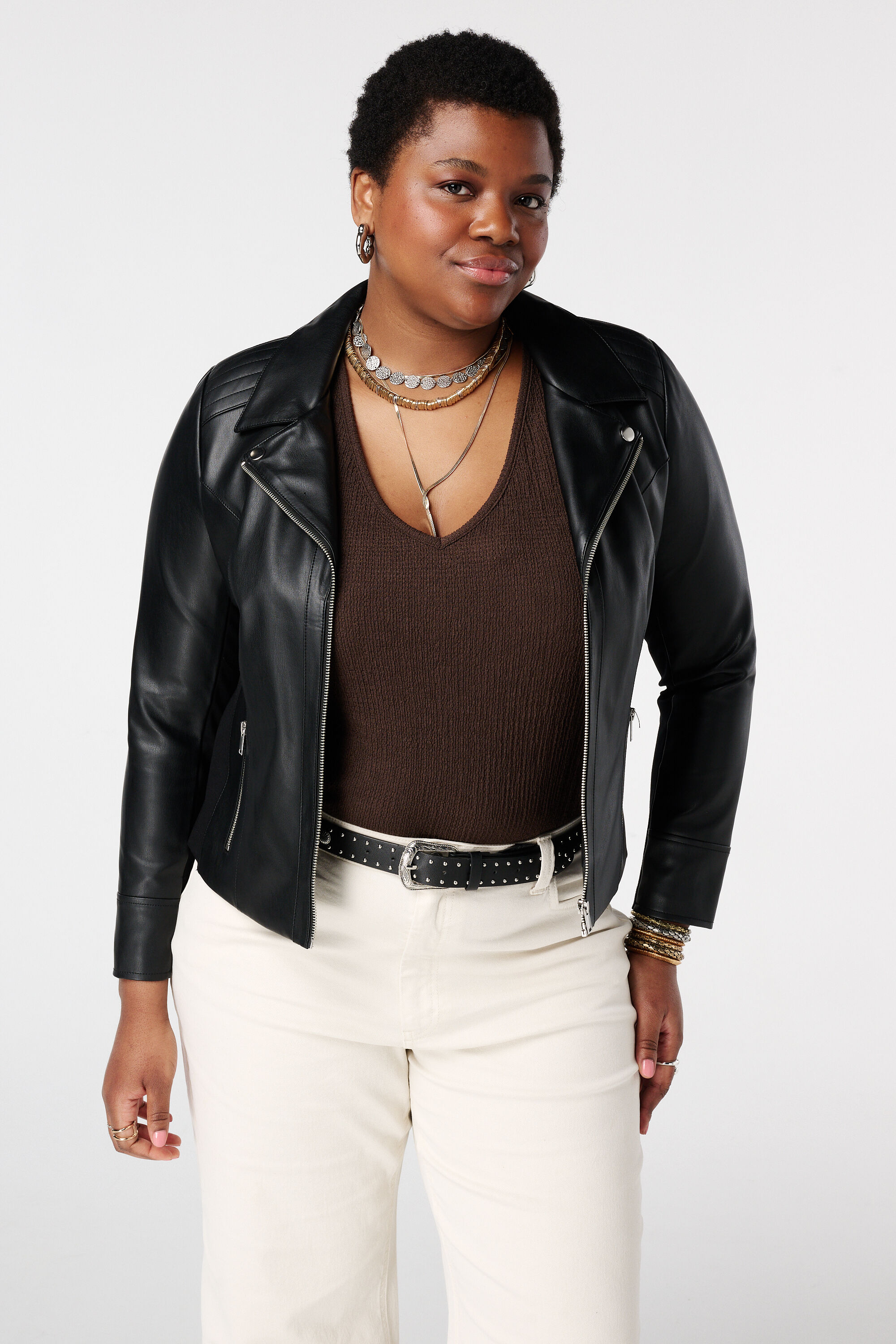 Leerlook jasje met zilveren details image number 0