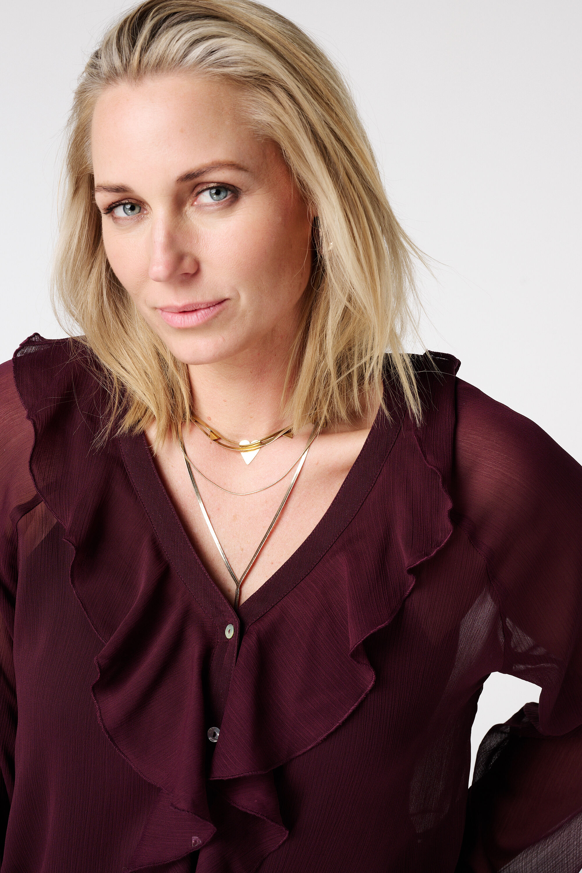 Sheer blouse met volants en kant image number 4