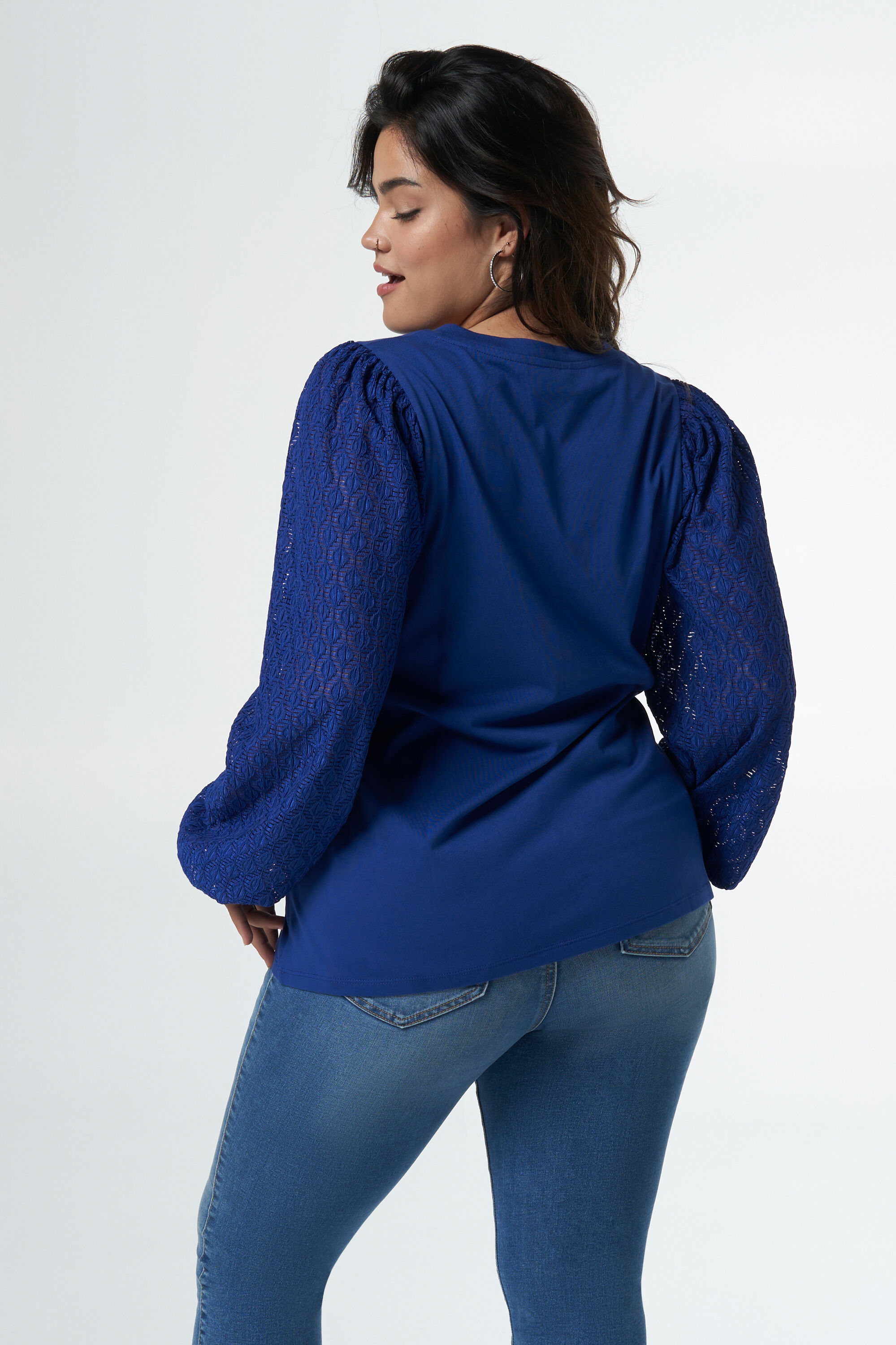 Dames Top met kanten mouwen Kobalt blauw MS Mode