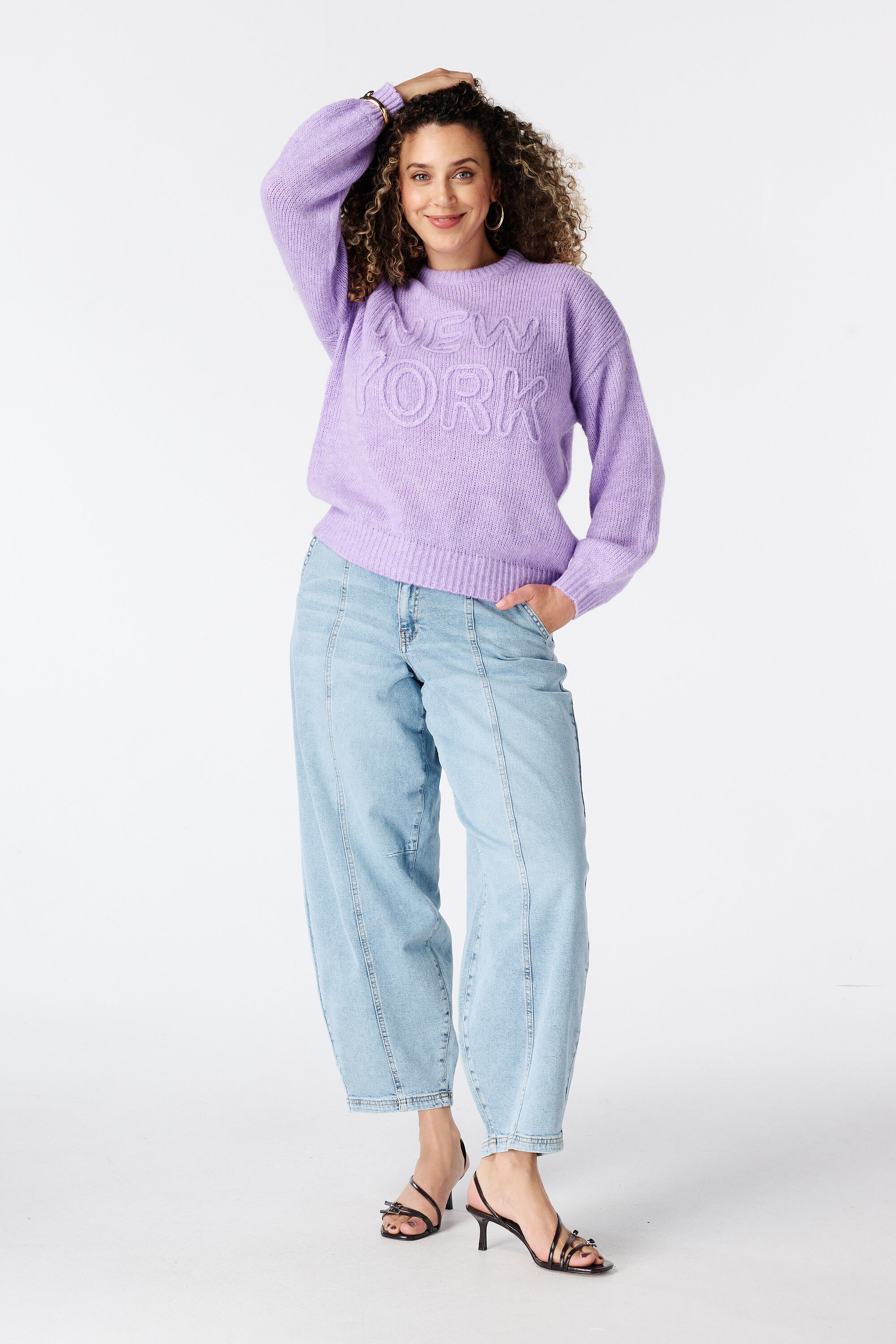 Barrel jeans met siernaden