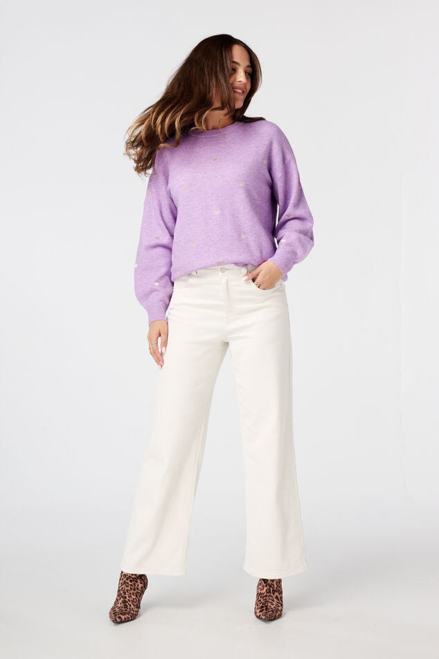 Fijn gebreide trui met geborduurde hartjes image number 5