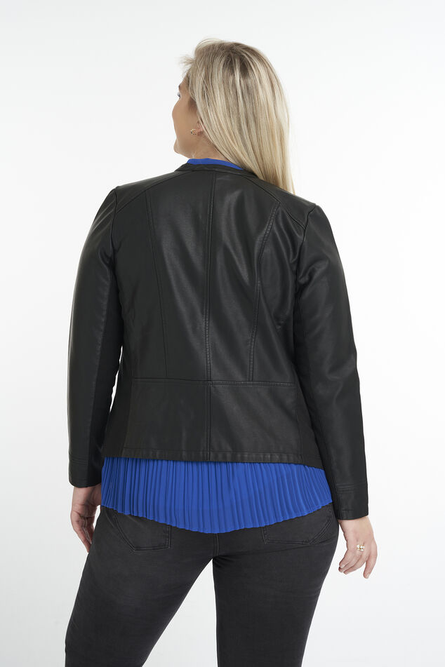 Imitatieleren bikerjack met ronde hals image number 3