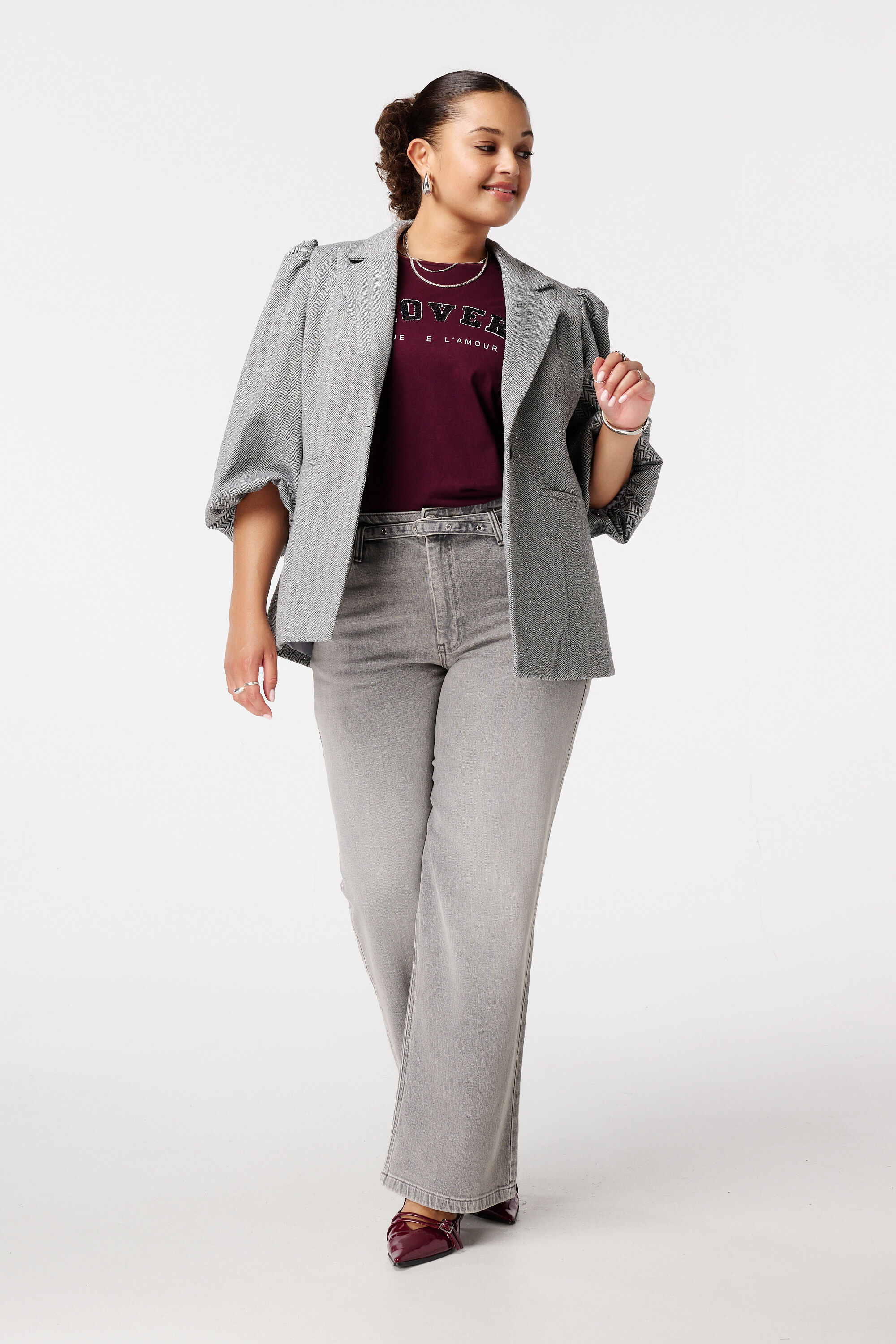 Blazer met lurex en korte pofmouw image number 5