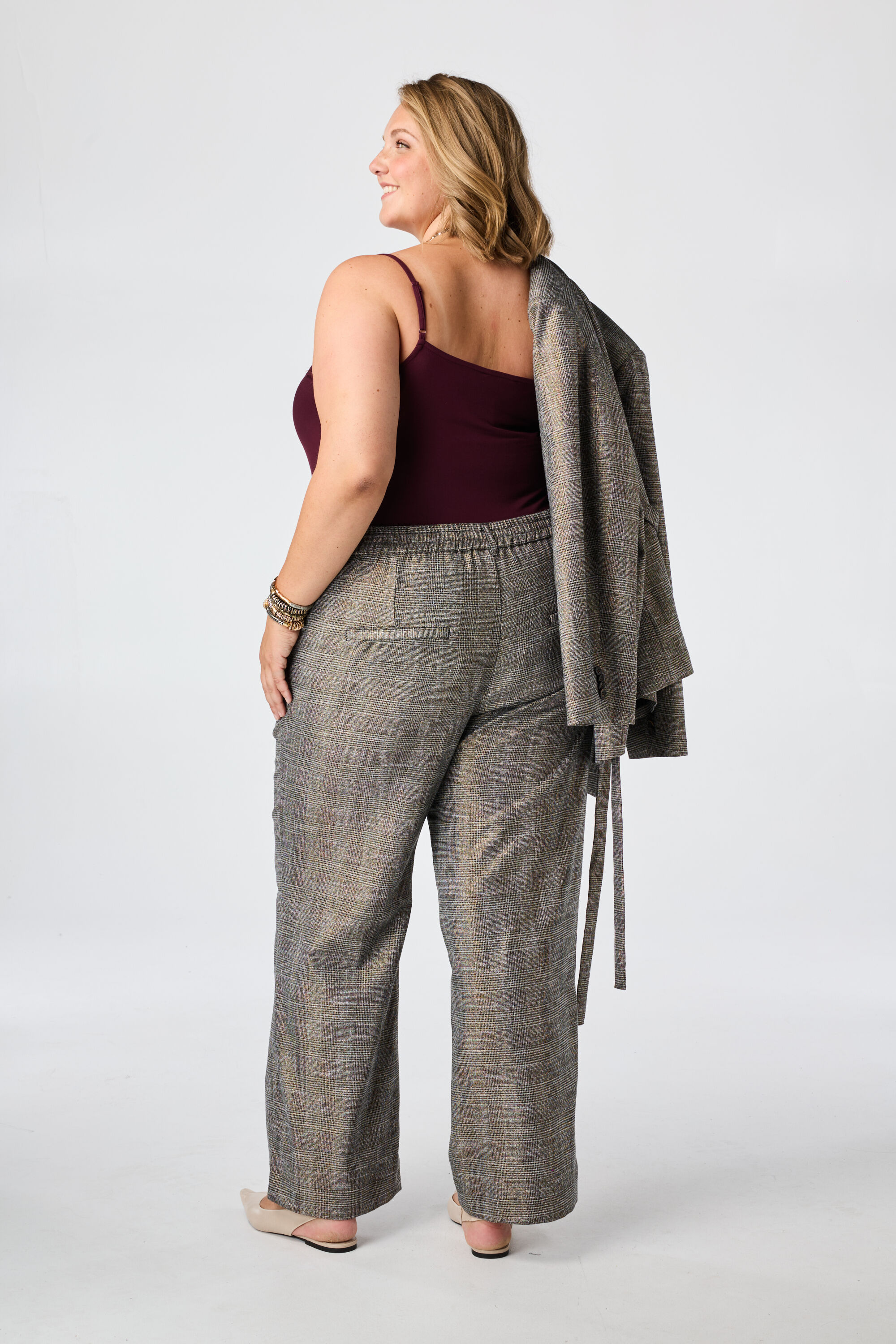 Geruite wide leg broek image number 2
