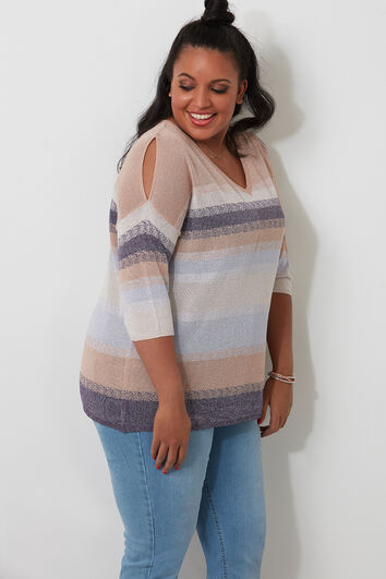 Trui met streeppatroon en cold-shoulder