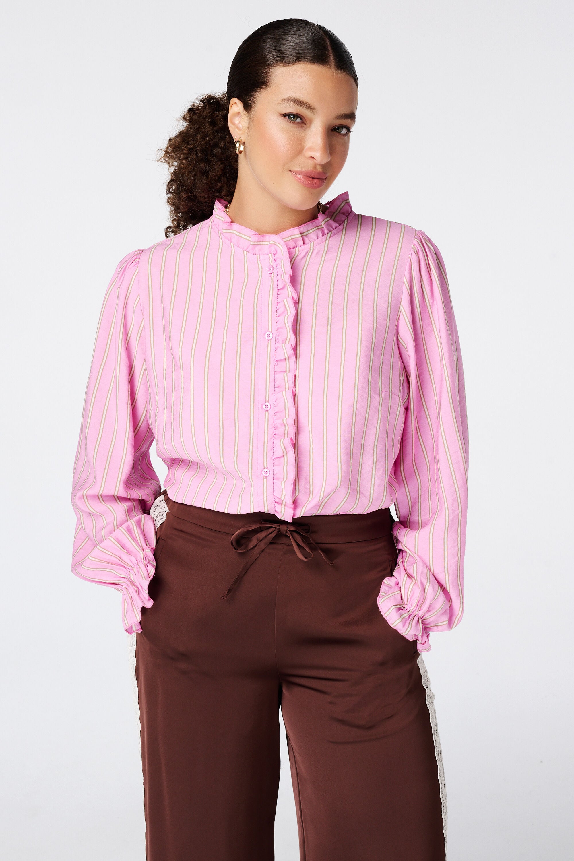 Gestreepte blouse met volants