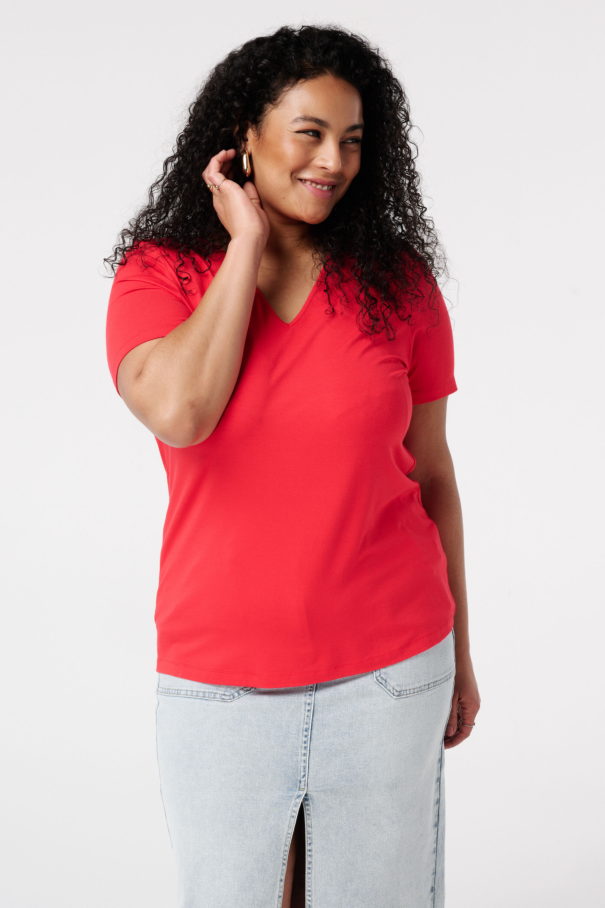 T-shirt met V-hals image number 4
