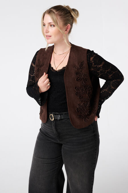 Gilet in suède look met broderie Gilet in suède look met broderie