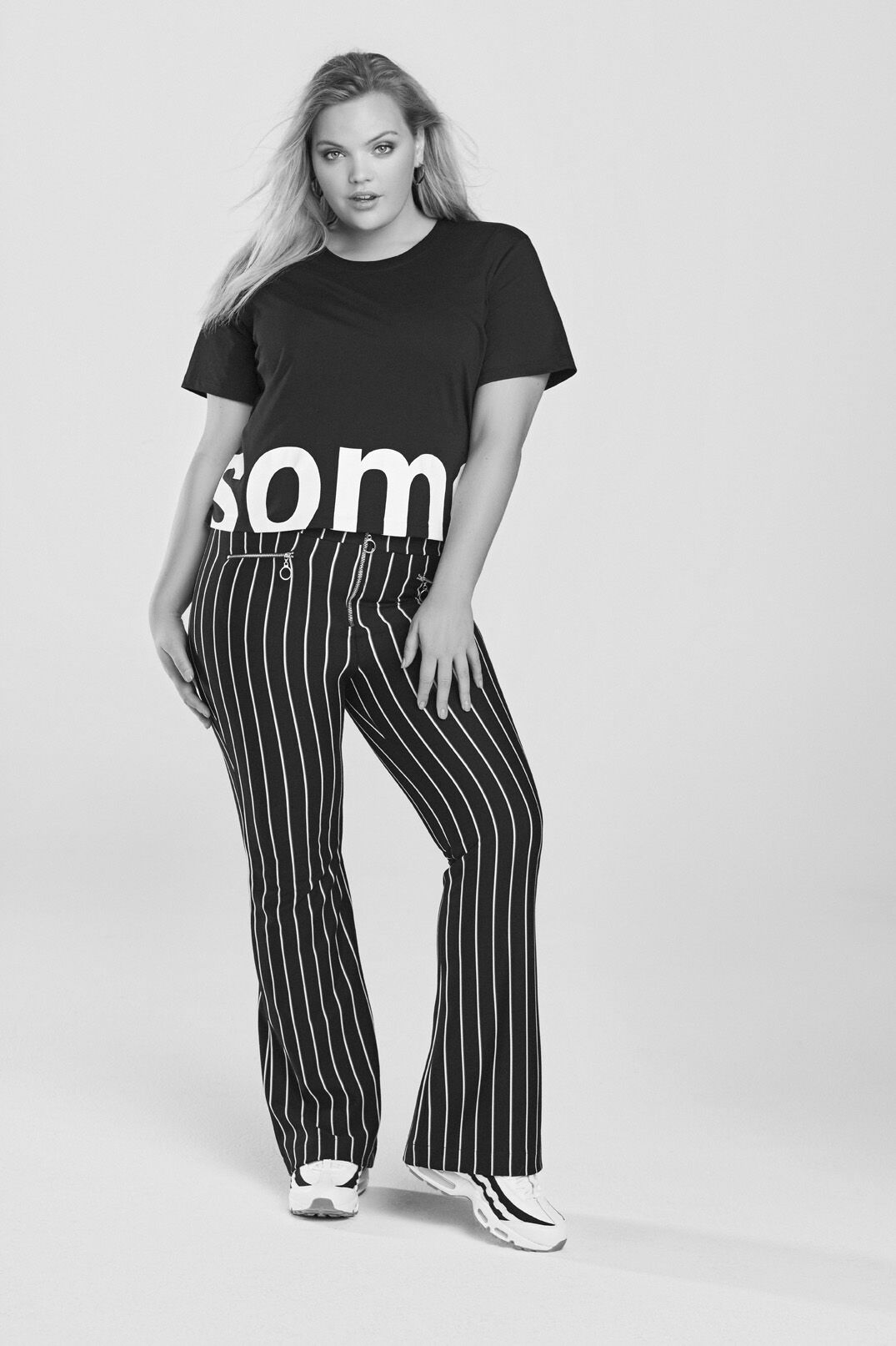 Gestreepte flared broek  image number 4