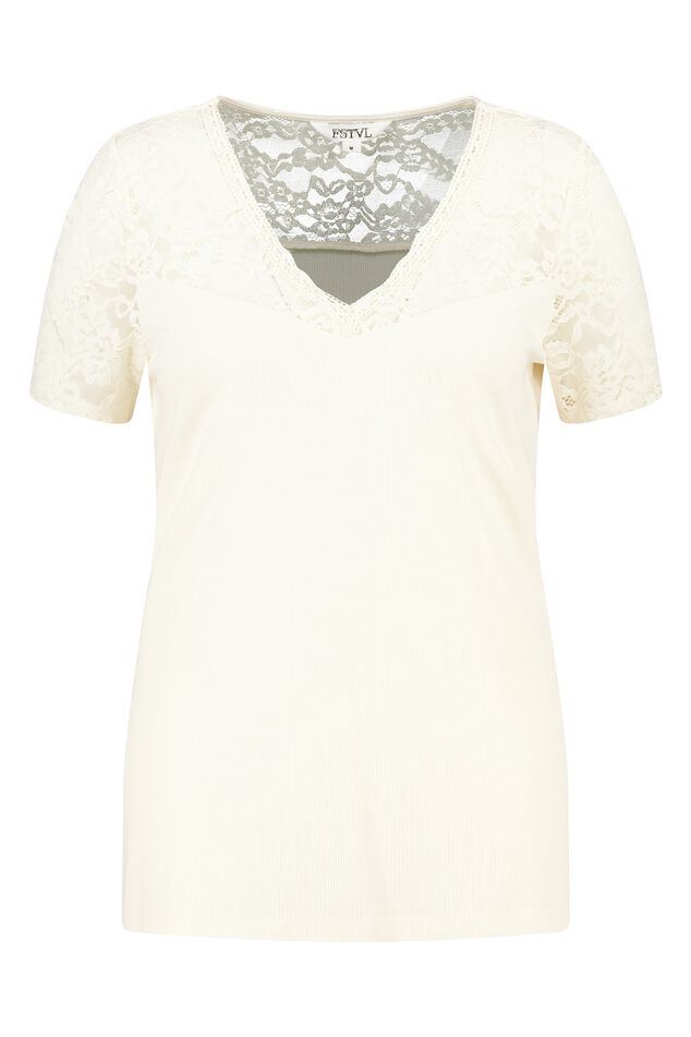 Rib t-shirt met kant  image number 1