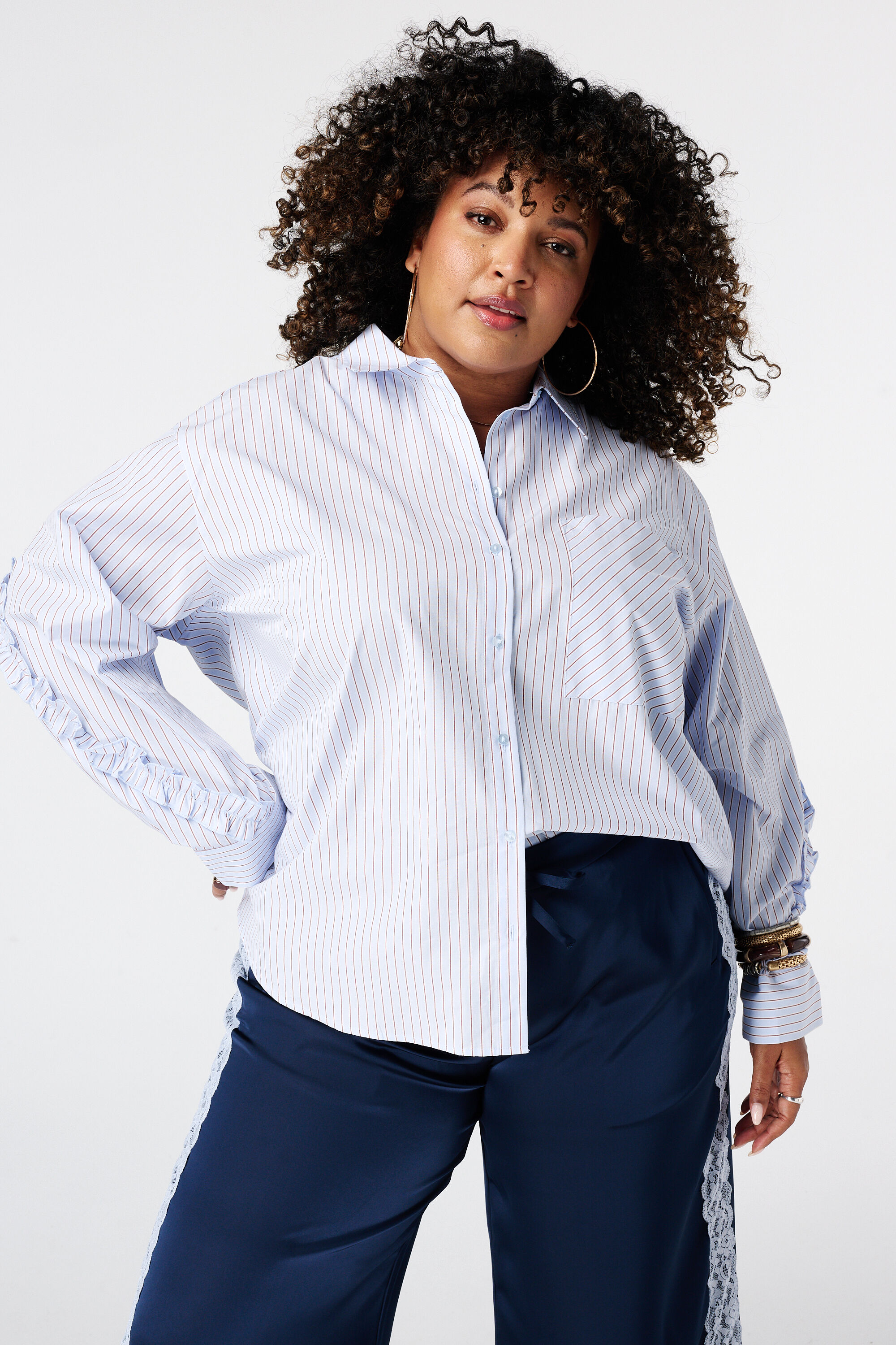 Gestreepte blouse met volants