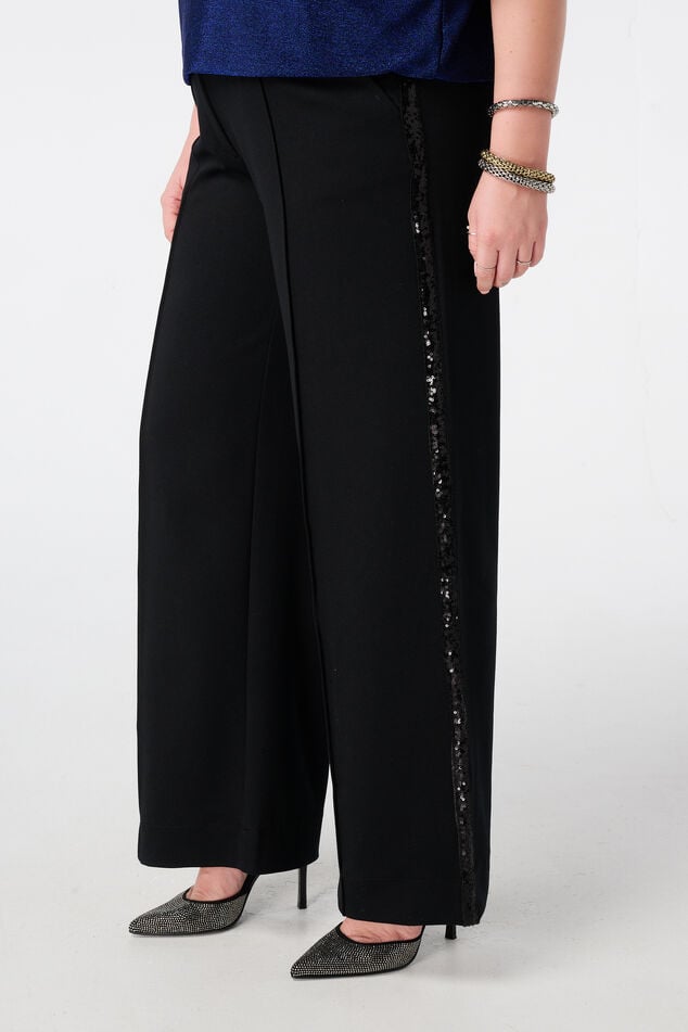 Wide leg pantalon met stretch en zijstreep image number 5