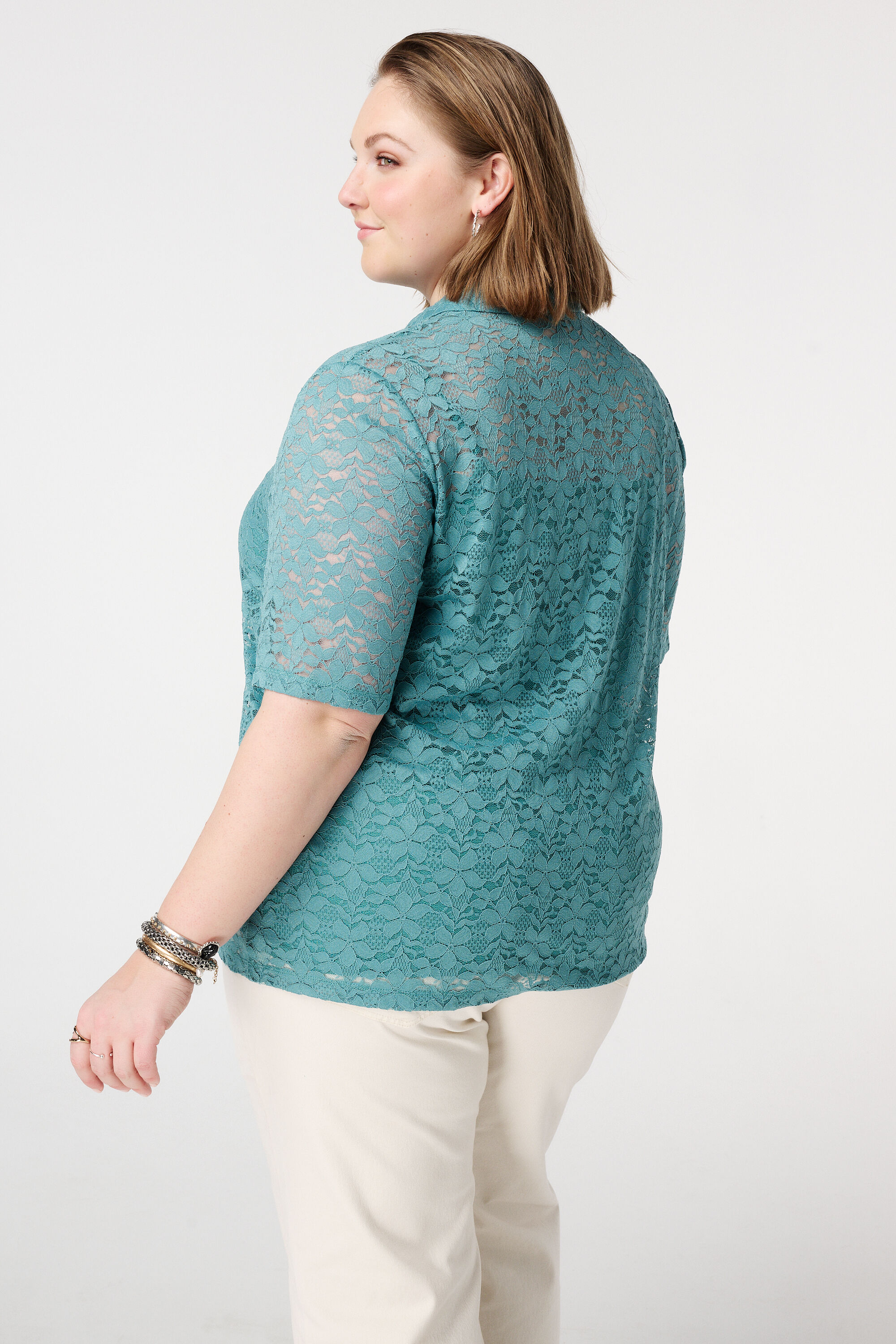 Kanten top met korte mouwen image number 3