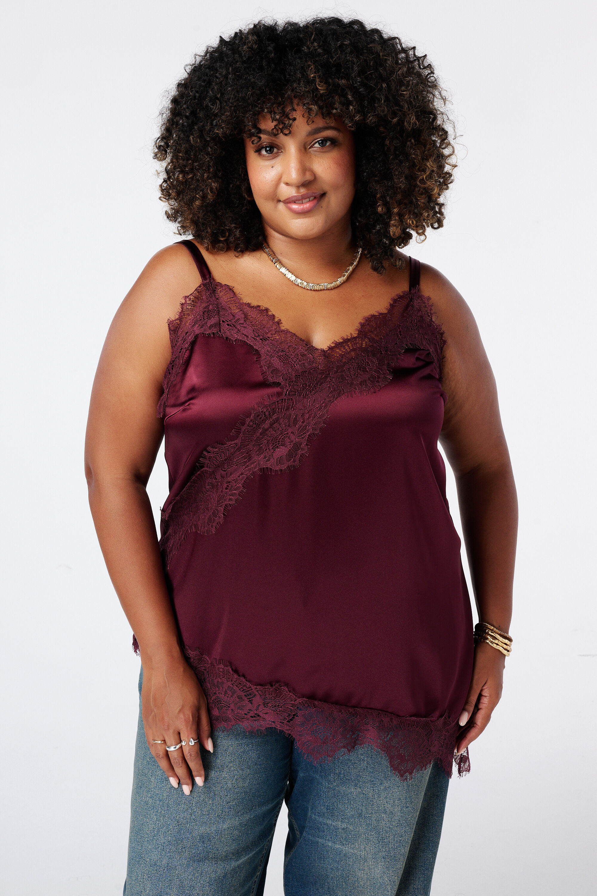 A-symmetrische blouse met kant