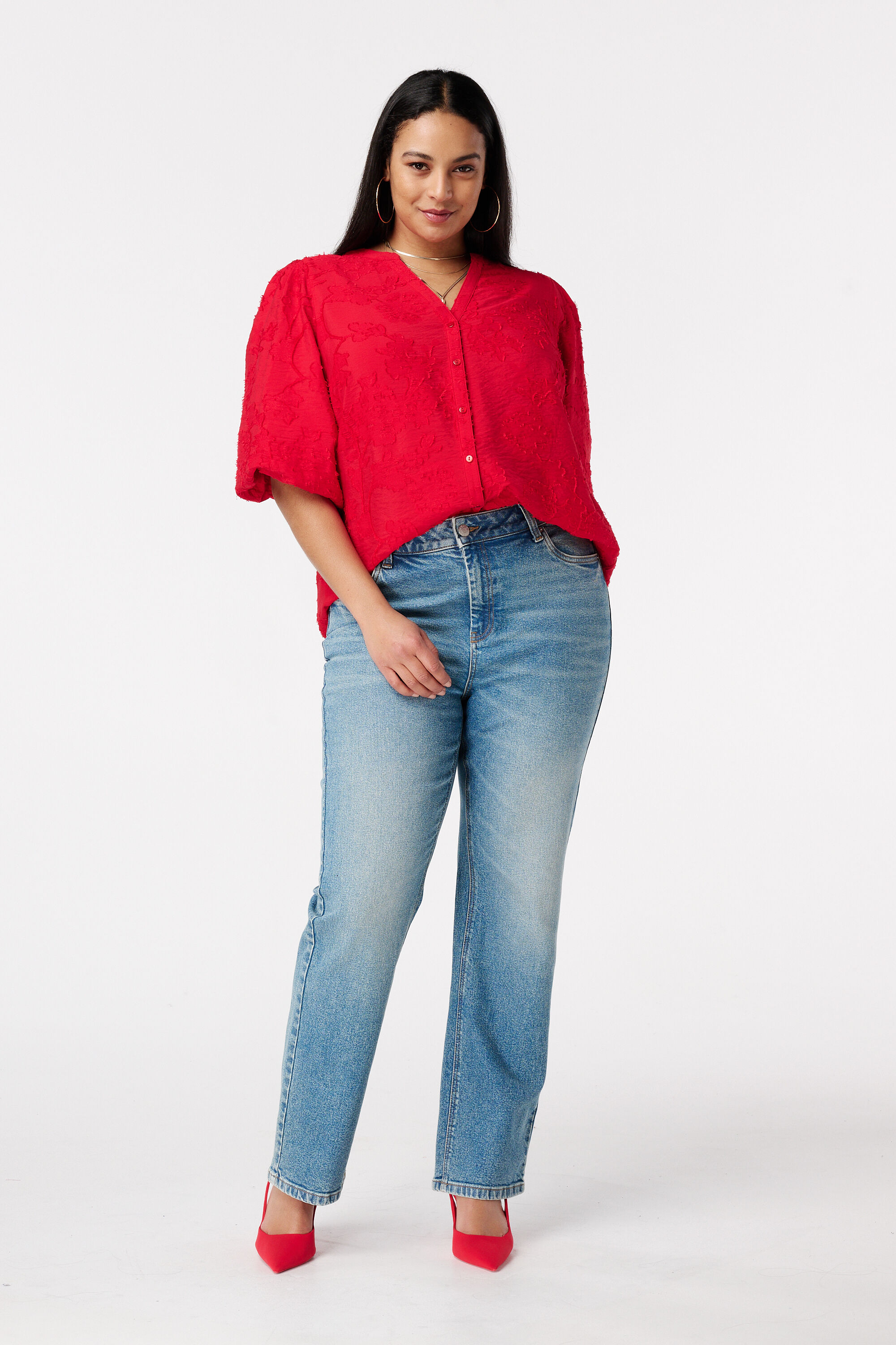 Straight leg jeans met mid waist