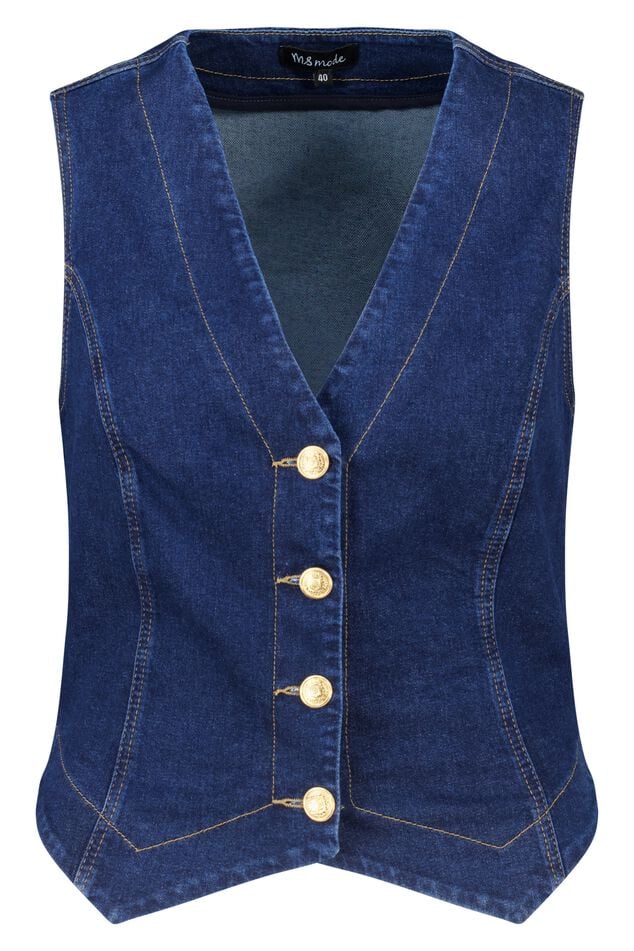Denim gilet met gouden knopen image number 1