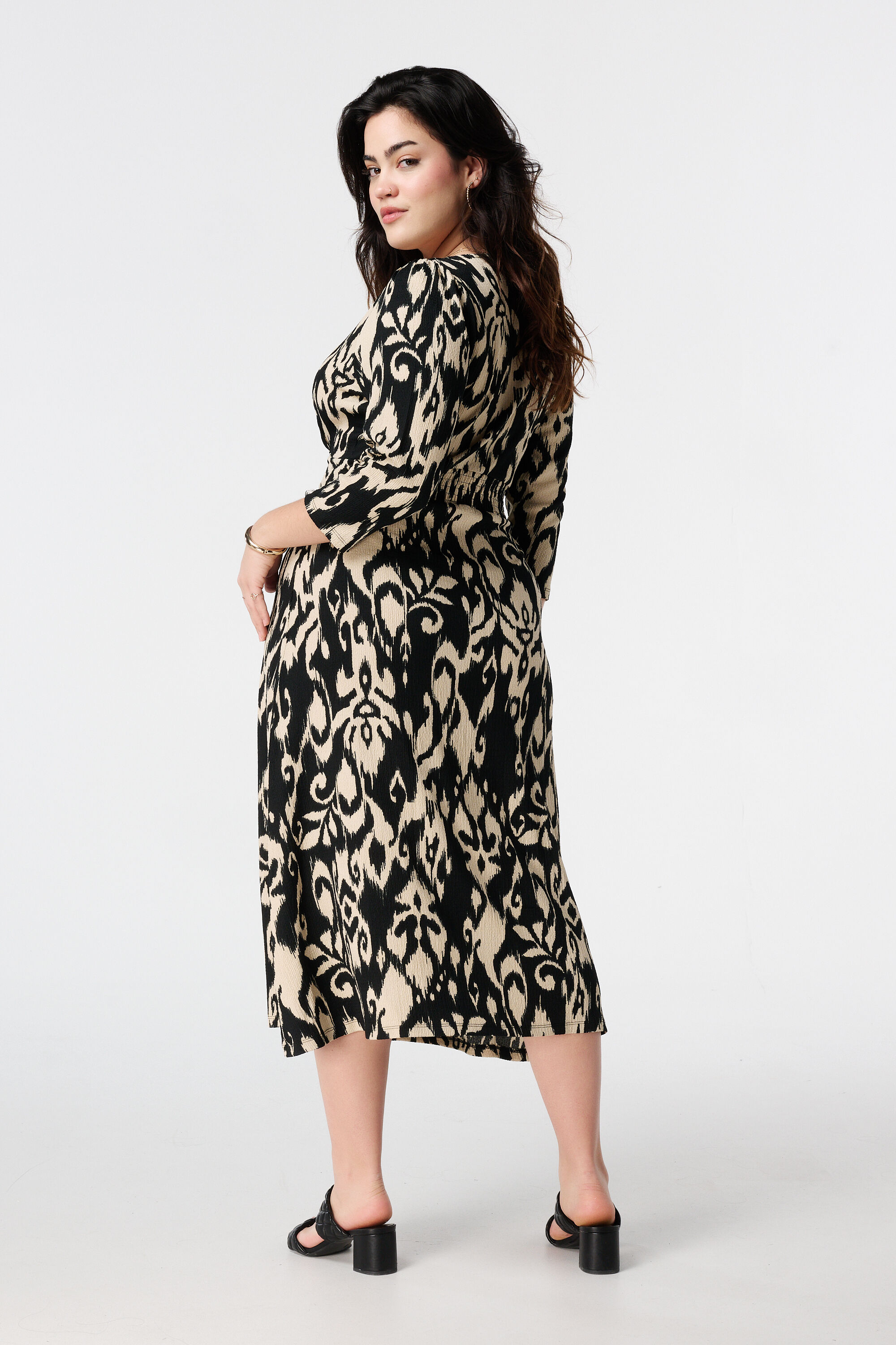 Midi jurk met structuur en print image number 3